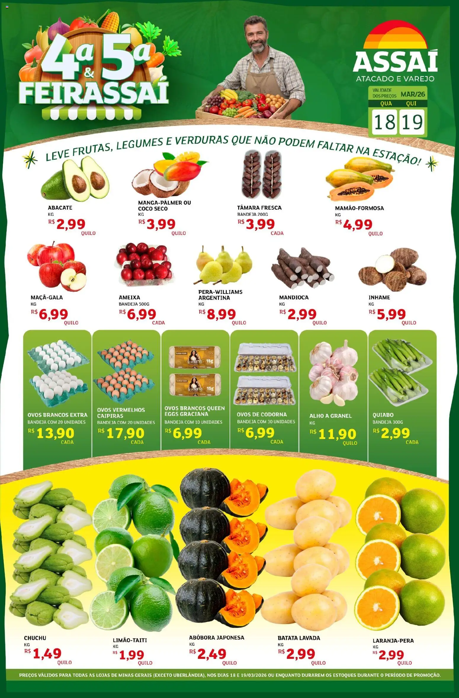 Assaí Atacadista Folheto - válido de 18.03.2026 | Página: 1 | Produtos: Abóbora, Ovos, Bandeja, Ameixa