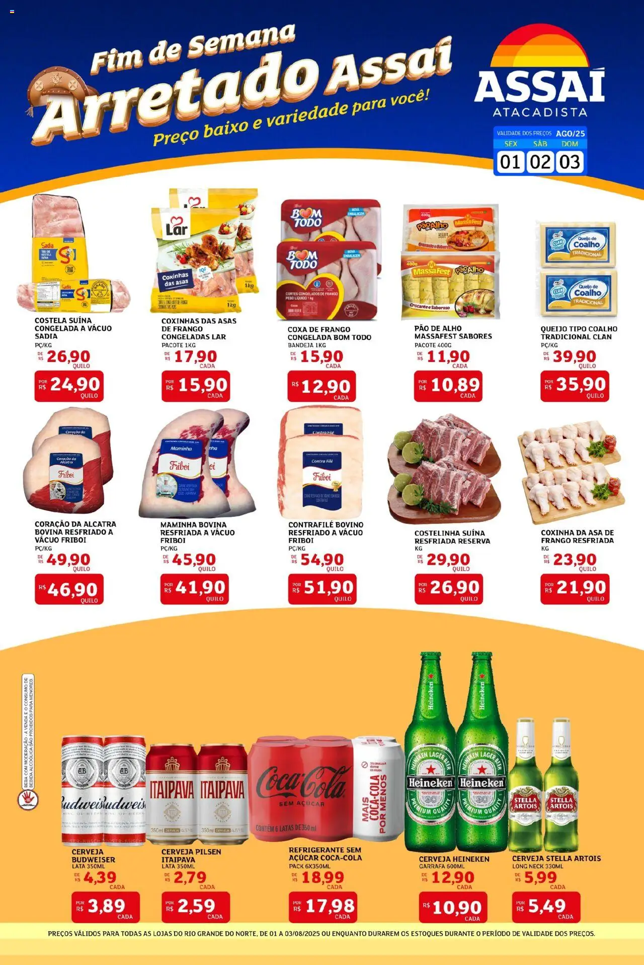 Assaí Atacadista Folheto - válido de 01.08.2025 | Página: 1 | Produtos: Alho, Heineken, Baixo, Bebida