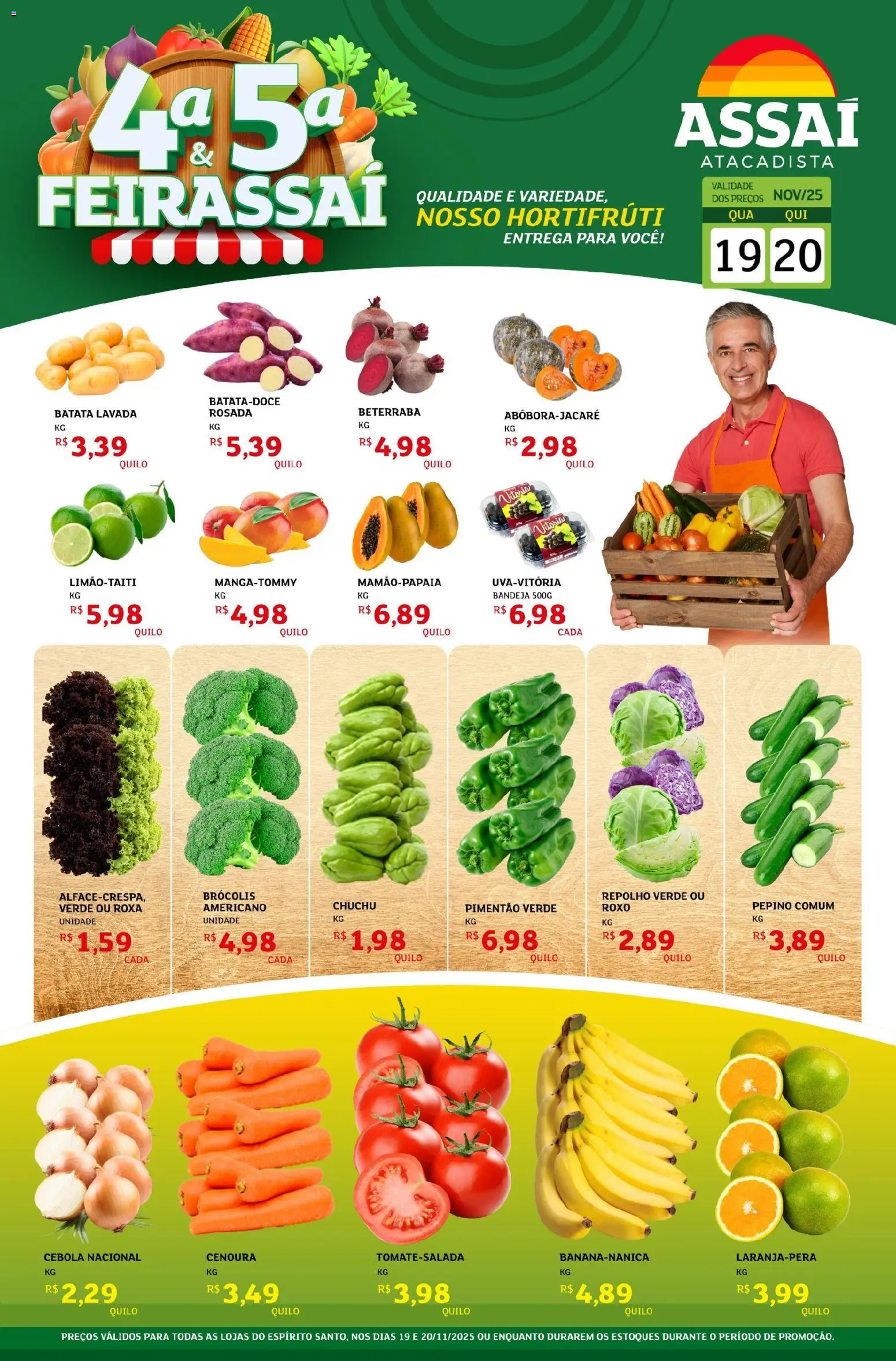 Assaí Atacadista Folheto - válido de 19.11.2025 | Página: 1 | Produtos: Cebola, Bandeja, Brócolis, Batata