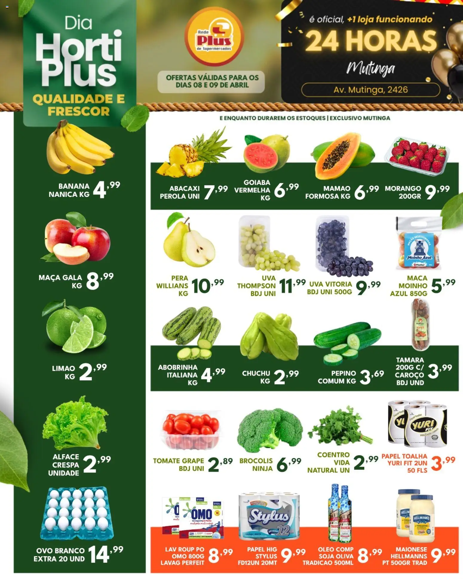 Rede Plus Supermercados Folheto - válido de 08.04.2026 | Página: 1 | Produtos: Abobrinha, Óleo, Alface, Soja
