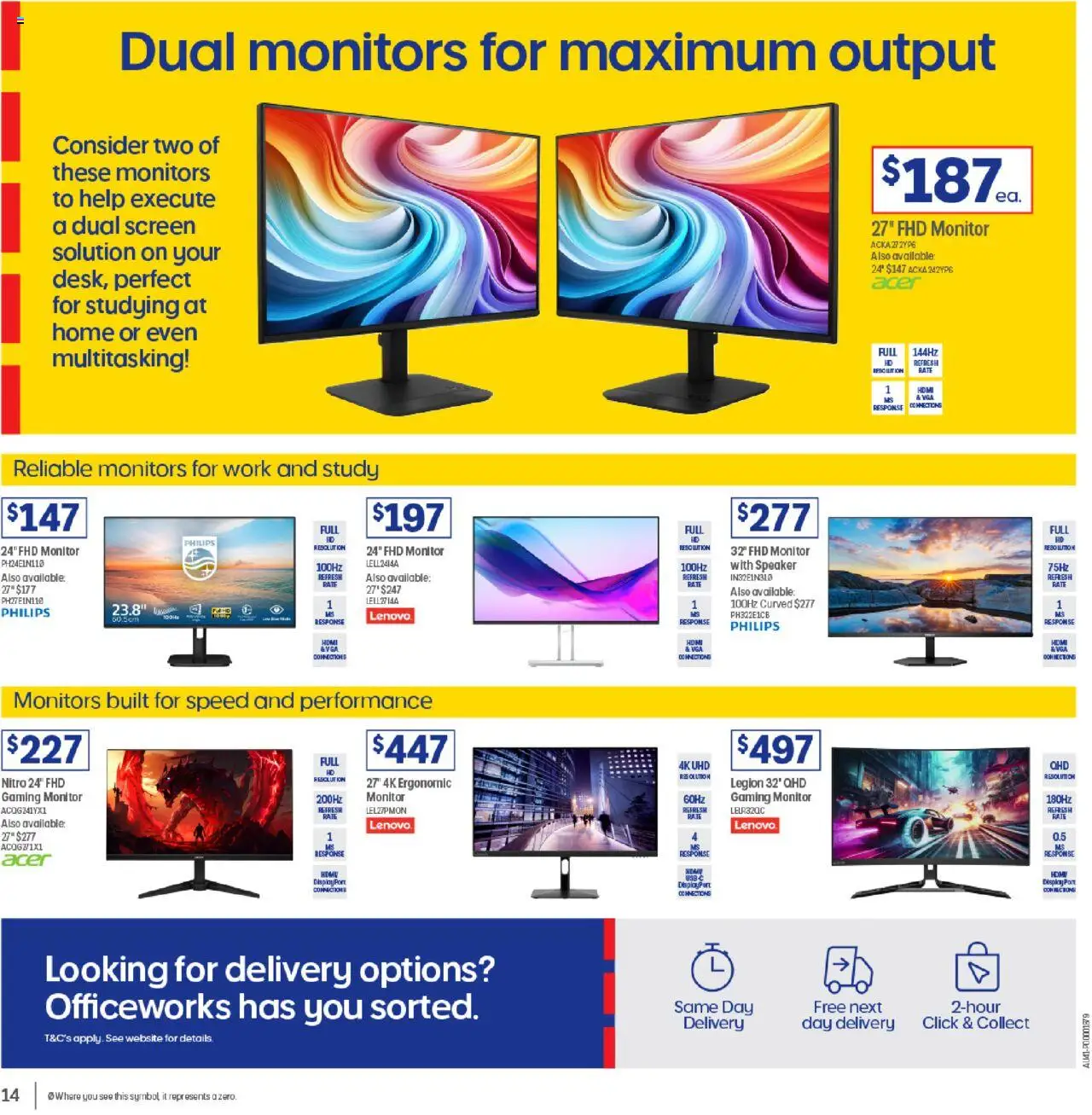 Officeworks catalogue - valid from 01.10.2025 | Page: 14 | Products: Ergonomic, Monitor, Speaker, Screen