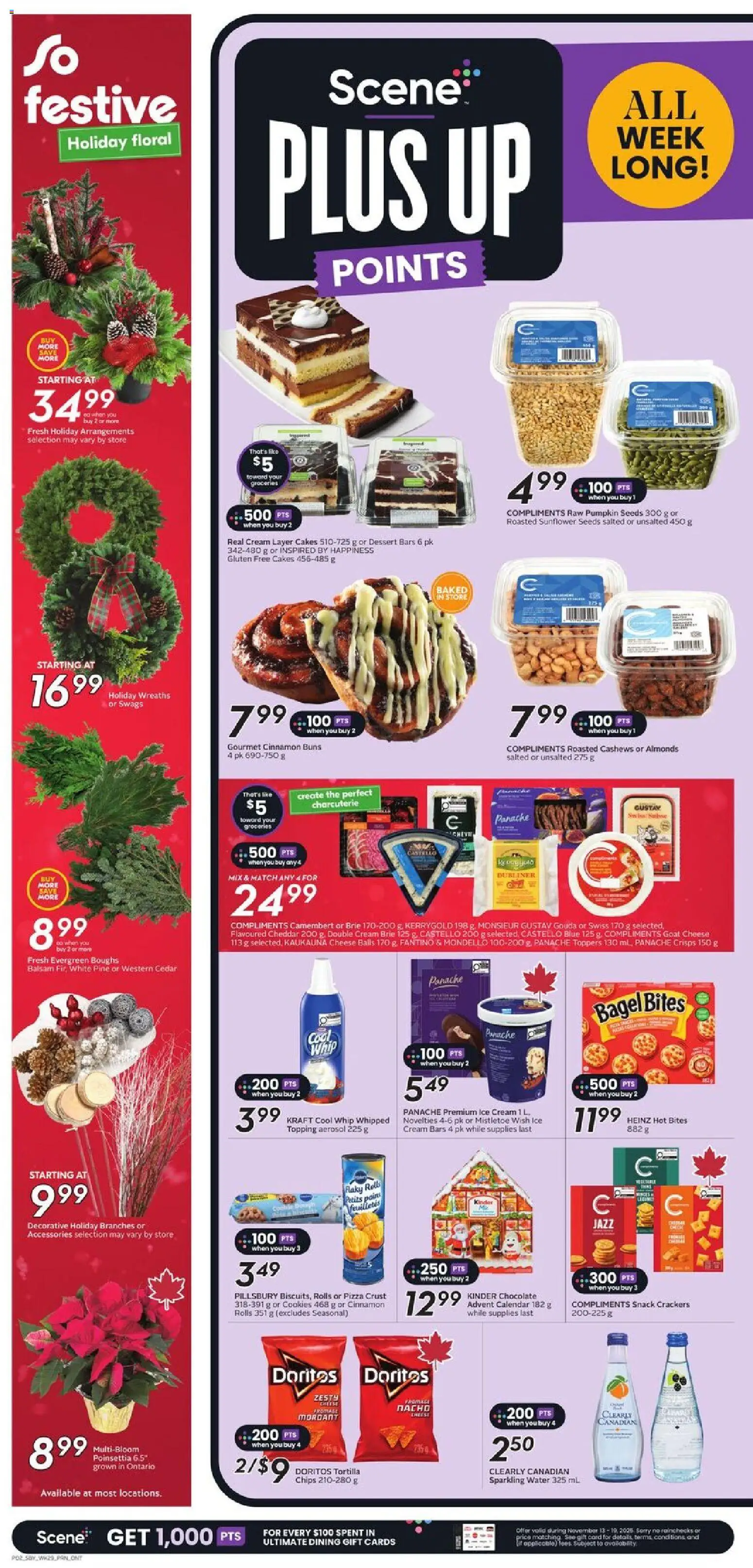 Sobeys flyer valid from 13.11.2025 | Page: 5 | Products: Cookies, Ice cream, Cheese, Pizza