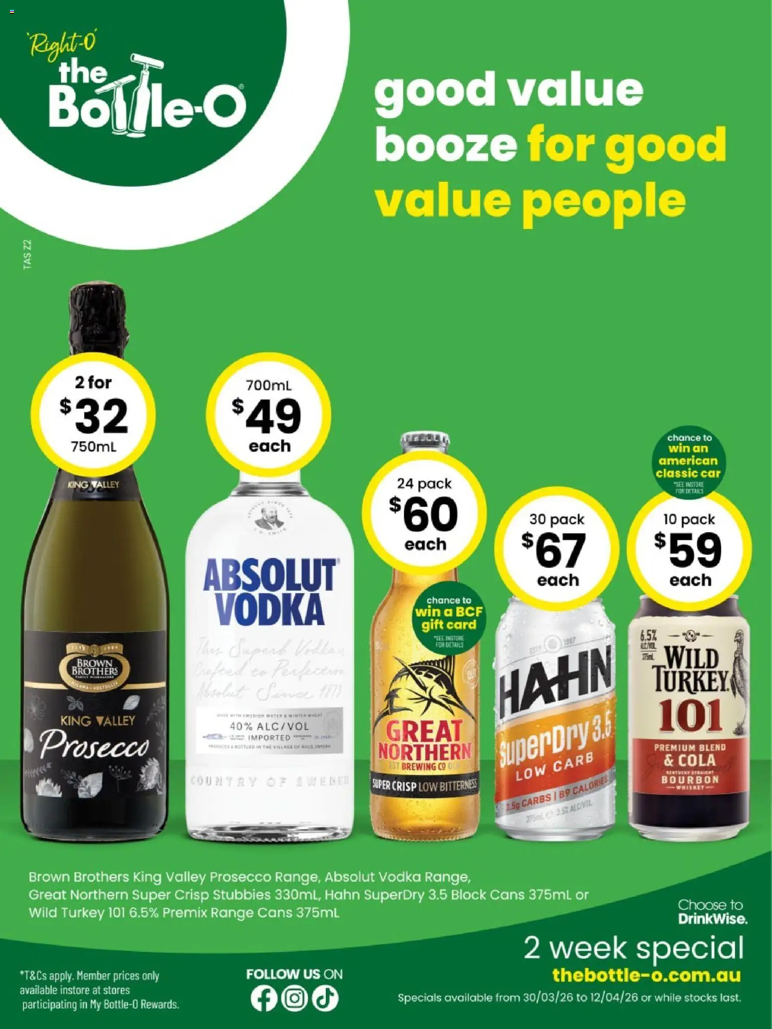 The Bottle-O catalogue - valid from 30.03.2026 | Page: 1 | Products: Bourbon, Vodka, Whiskey, Turkey