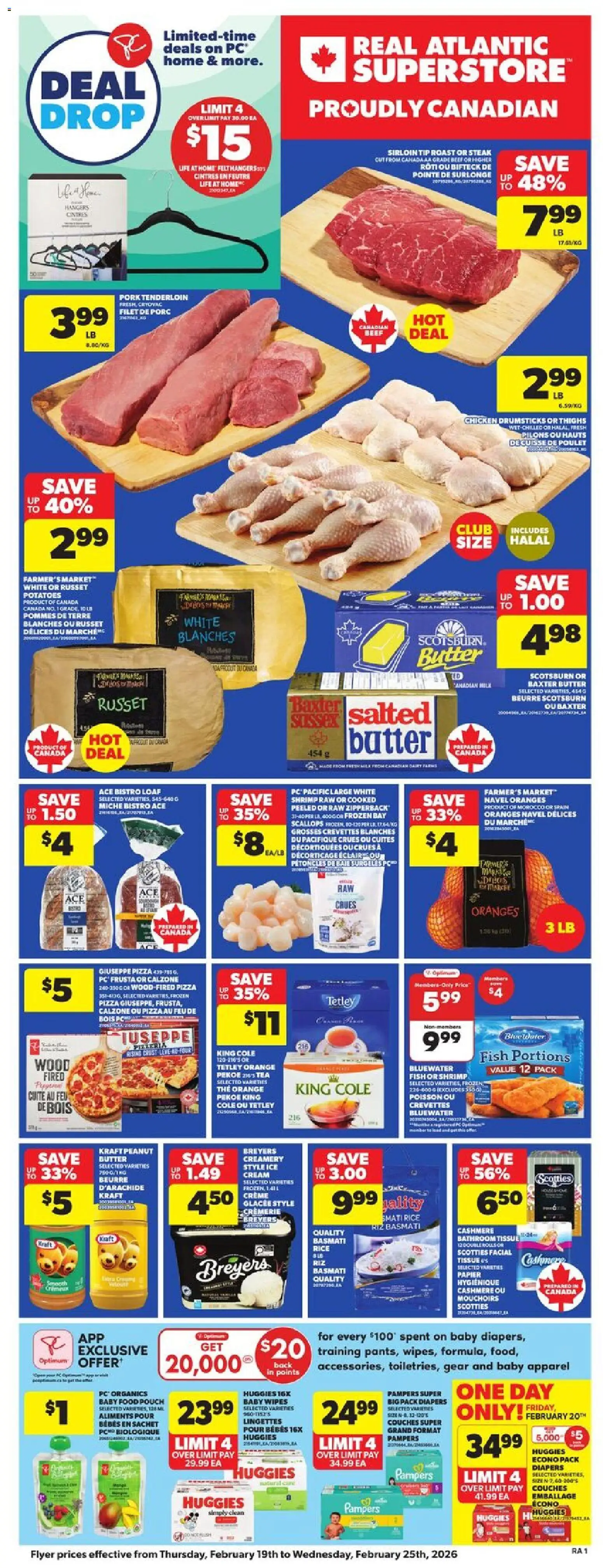 Atlantic Superstore flyer valid from 19.02.2026 | Page: 3 | Products: Fish, Milk, Pork, Oranges