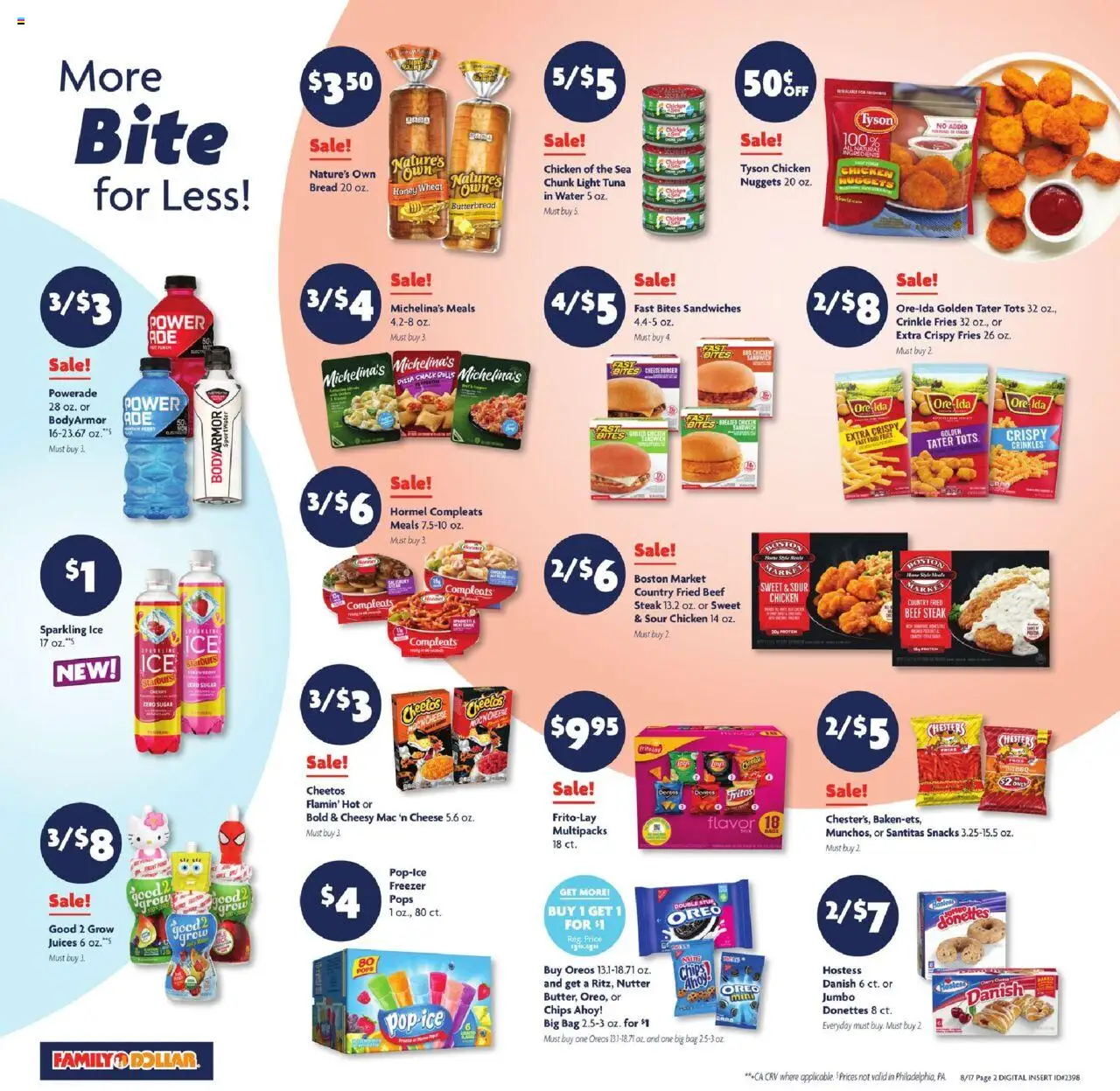Family Dollar Weekly Ad - valid from 17.08.2025 | Page: 2 | Products: Bread, Beef, Sugar, Freezer