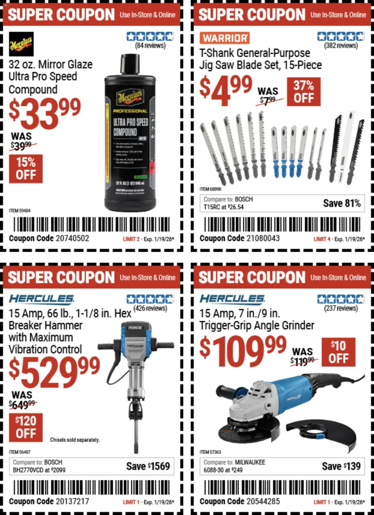 Harbor Freight Weekly Ad - valid from 29.12.2025 | Page: 6 | Products: Jig Saw, Angle Grinder, Hammer, Grinder