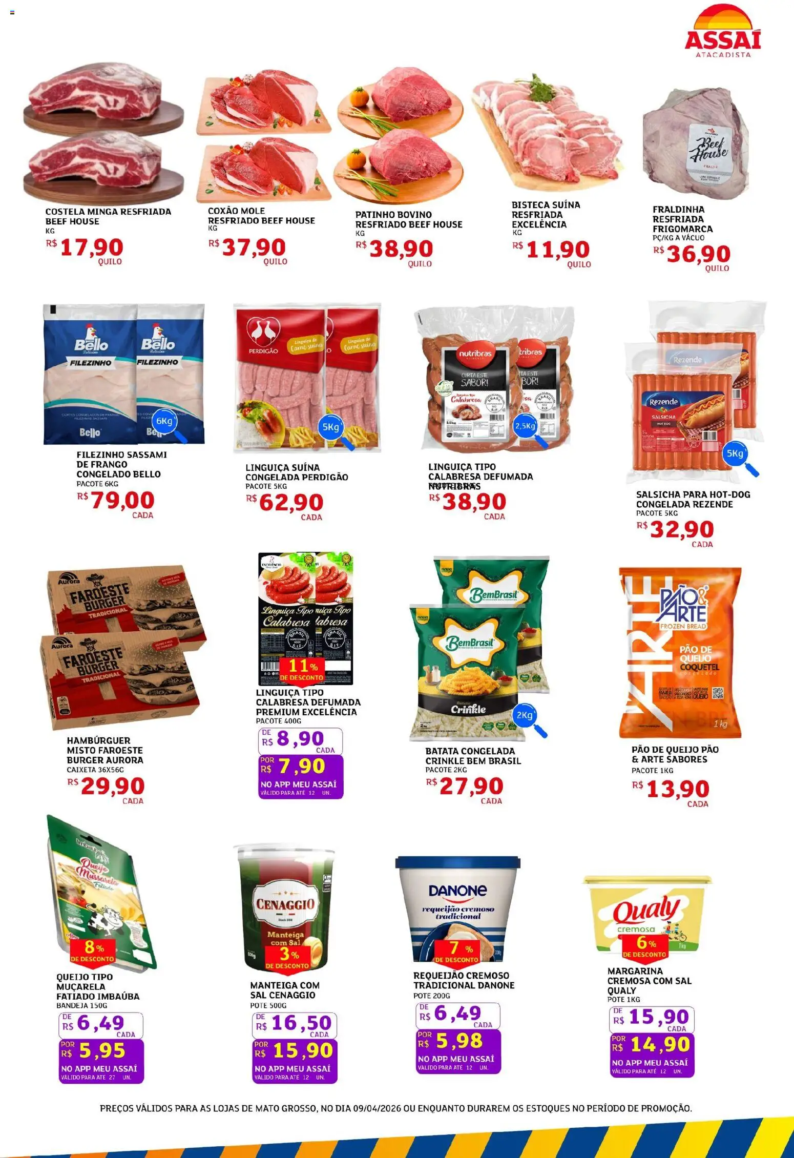 Assaí Atacadista Folheto - válido de 09.04.2026 | Página: 3 | Produtos: Salsicha, Manteiga, Requeijão, Mussarela