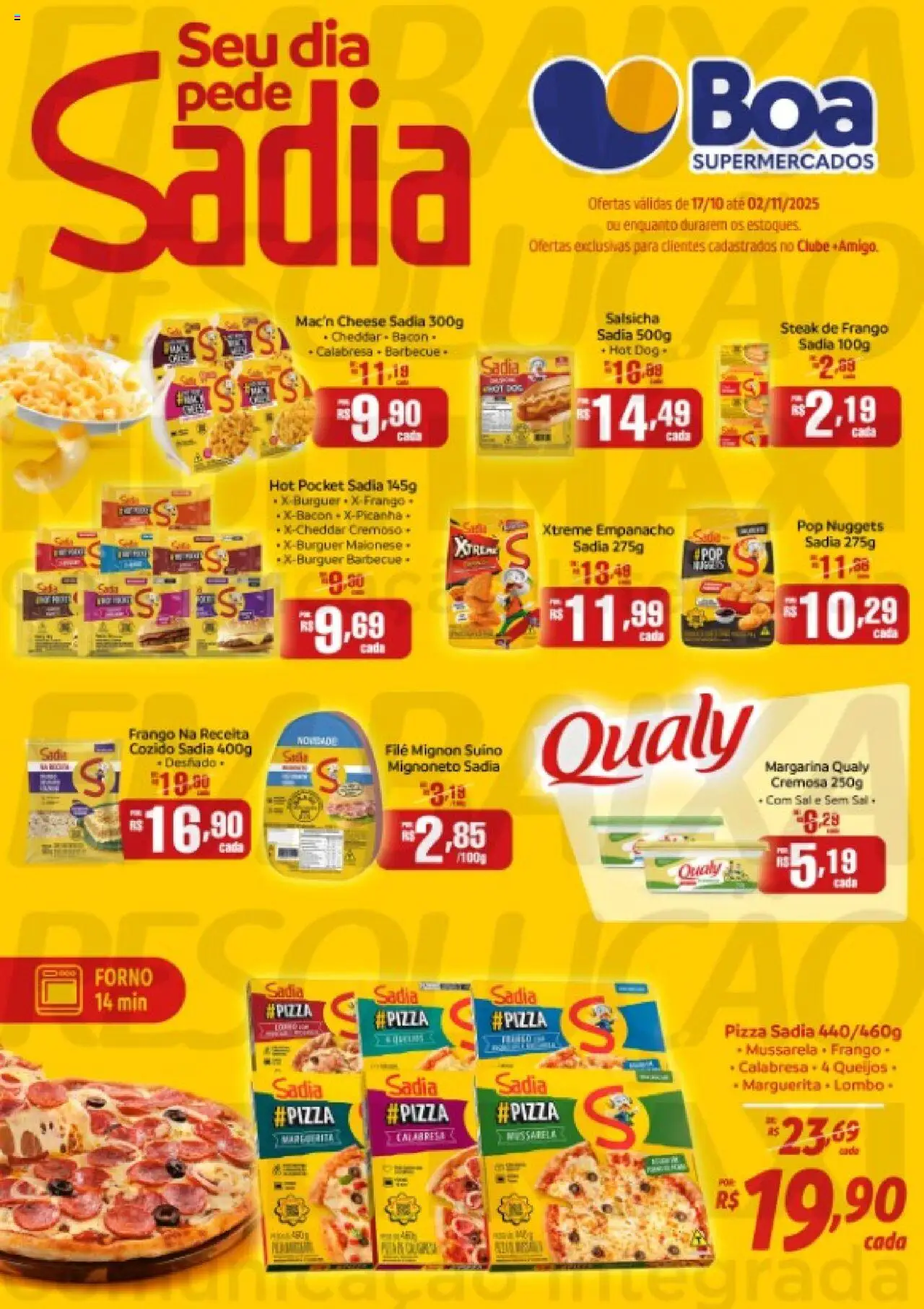 Boa Supermercados Folheto - válido de 17.10.2025 | Página: 1 | Produtos: Salsicha, Pizza, Sal, Mussarela