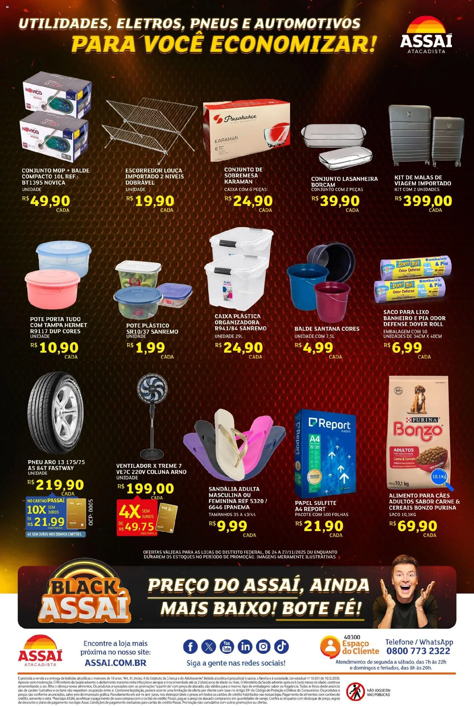 Assaí Atacadista Folheto - válido de 24.11.2025 | Página: 4 | Produtos: Pneu, Escorredor, Pia, Telefone
