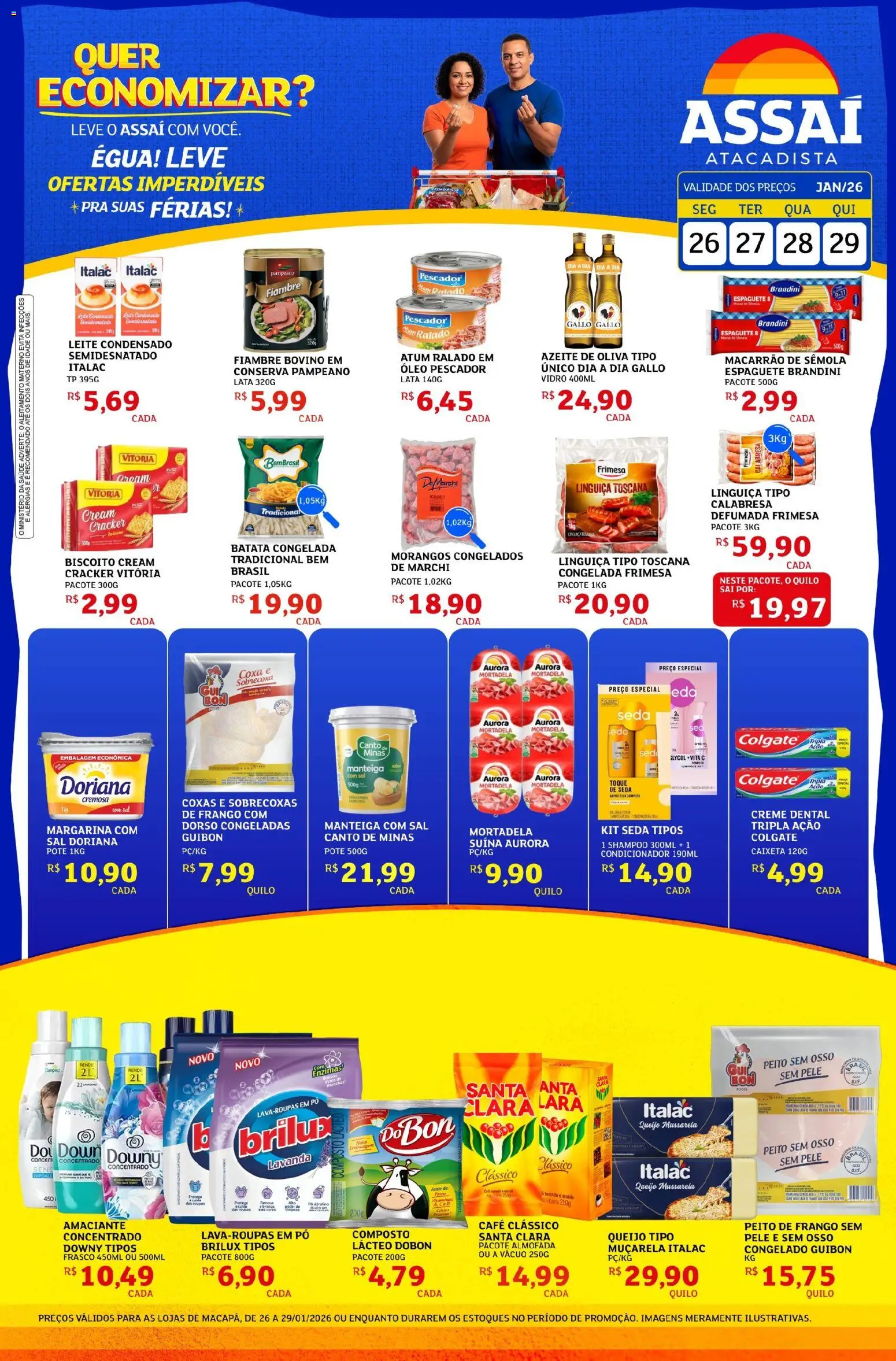 Assaí Atacadista Folheto - válido de 26.01.2026 | Página: 1 | Produtos: Espaguete, Almofada, Mortadela, Roupas