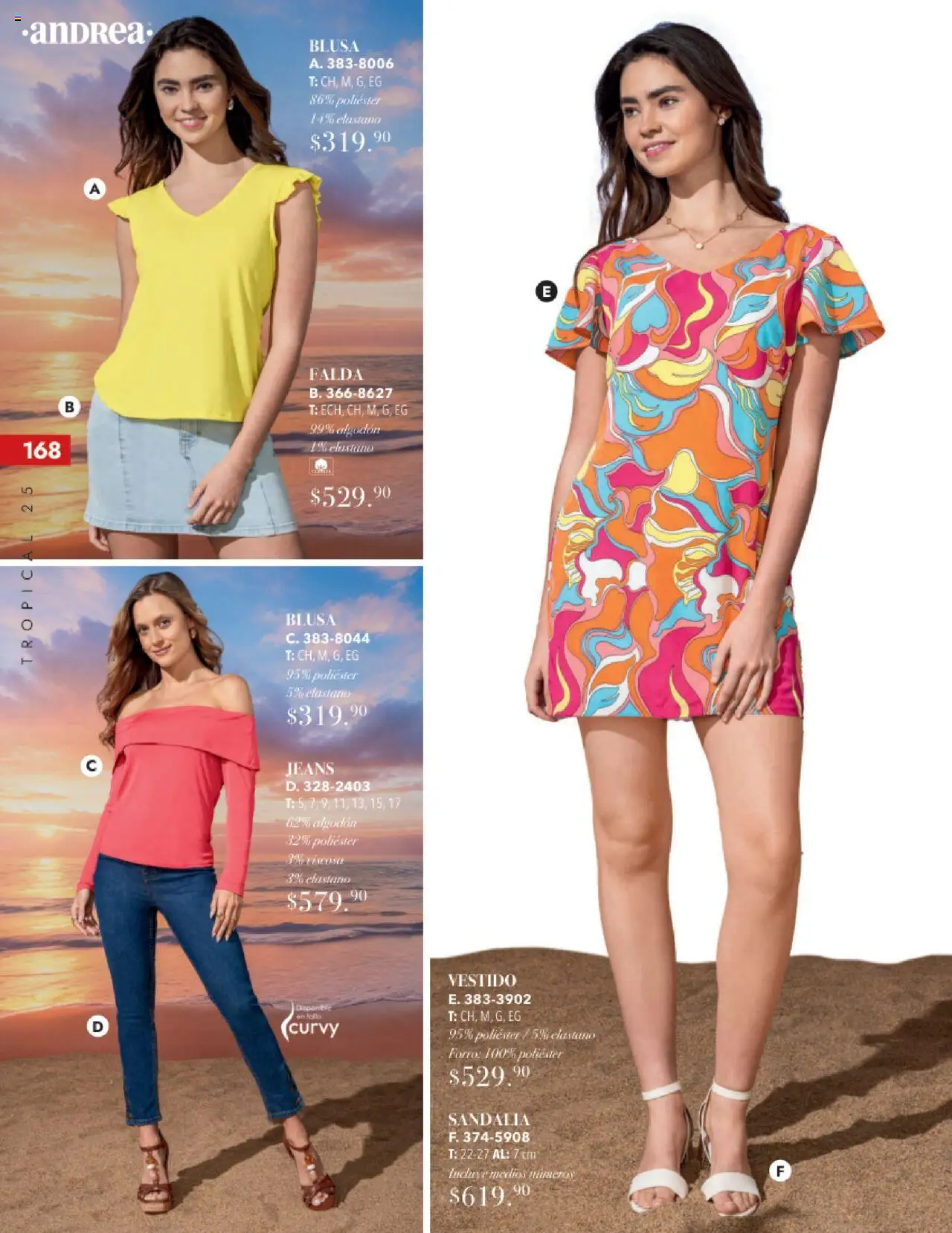 Nuevas ofertas de Andrea válidas en toda la República Mexicana desde el 17.08.2025. ¡Encuentra las mejores ofertas en Andrea - Catálogo Tropical Otoño / Invierno! | Página: 168 | Productos: Blusa, Algodón, Vestido, Falda