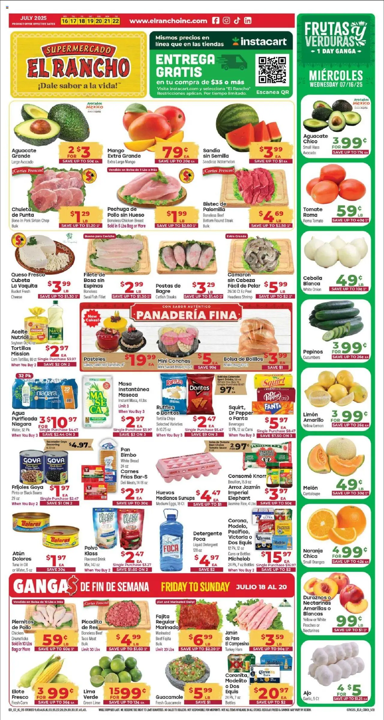El Rancho Weekly Ad 4 - valid from 16.07.2025 | Page: 1 | Products: Chips, Cucumbers, Watermelon, Bag