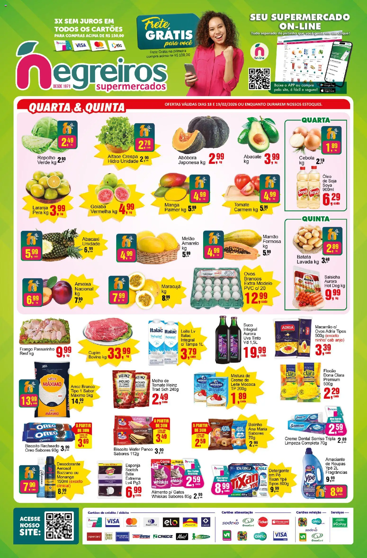 Negreiros Folheto - válido de 18.02.2026 | Página: 1 | Produtos: Salsicha, Chocolate, Creme, Soja