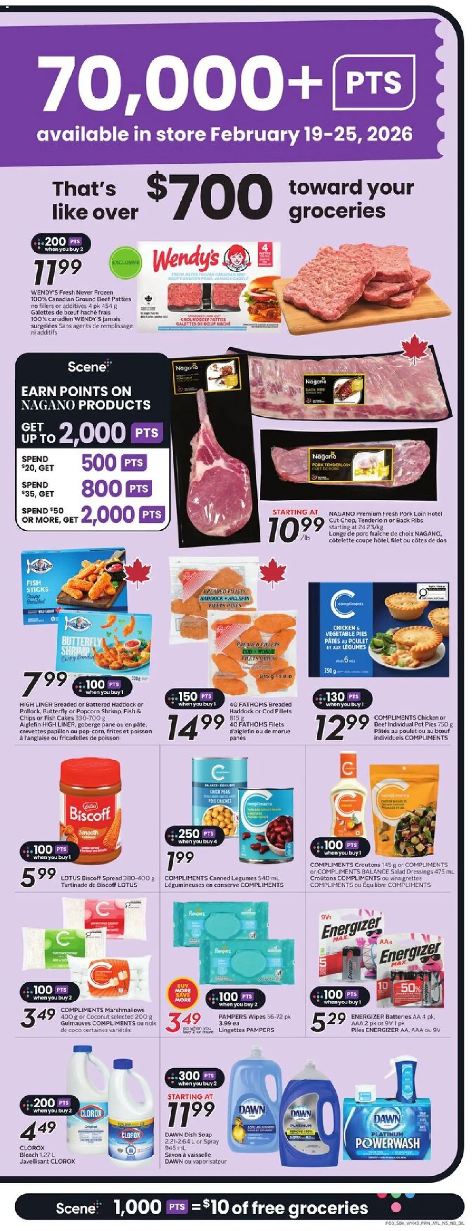Sobeys flyer valid from 19.02.2026 | Page: 6 | Products: Beef, Chips, Salad, Pork