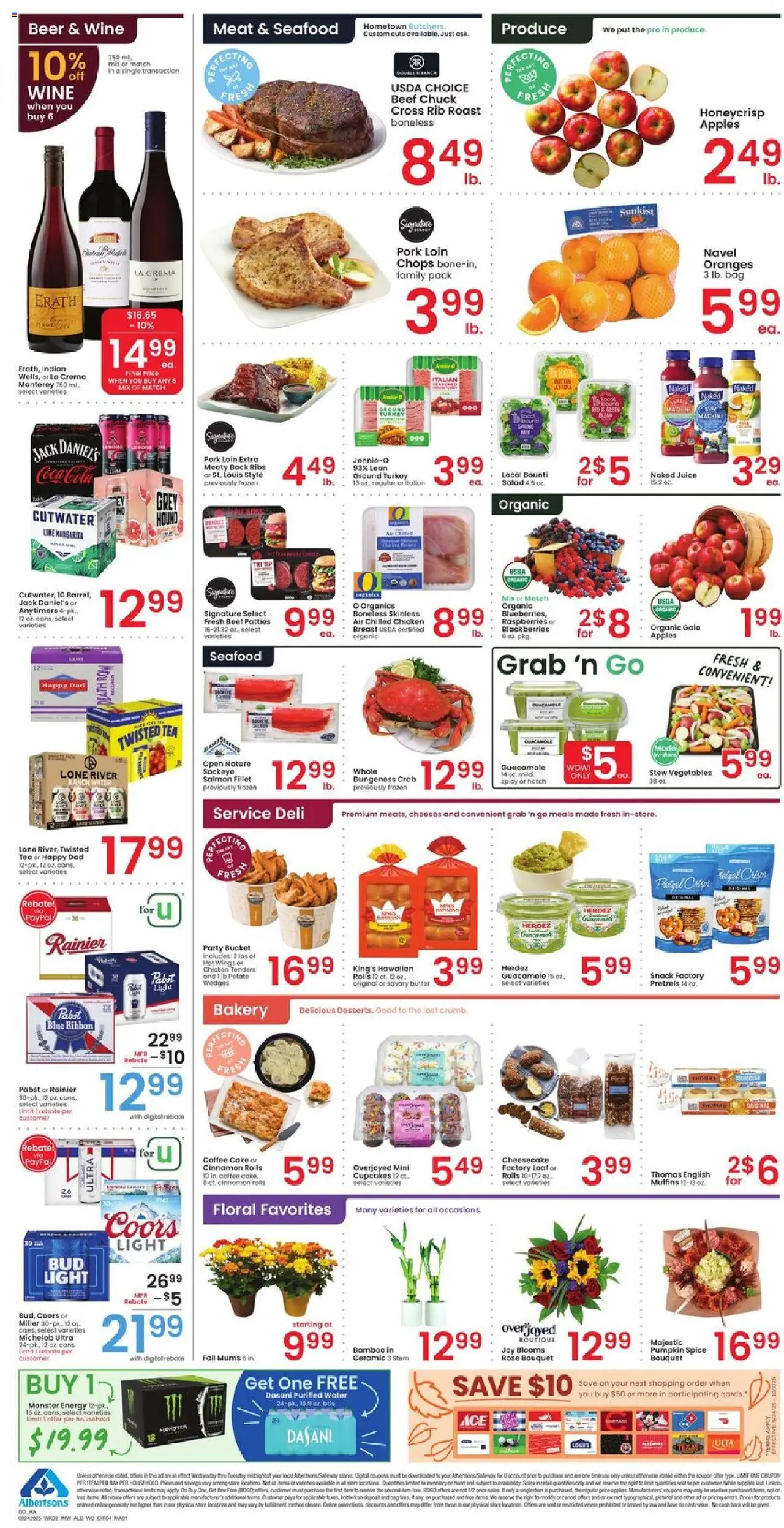 Albertsons Weekly Ad - valid from 24.09.2025 | Page: 4 | Products: Beer, Oranges, Lime, Cheesecake