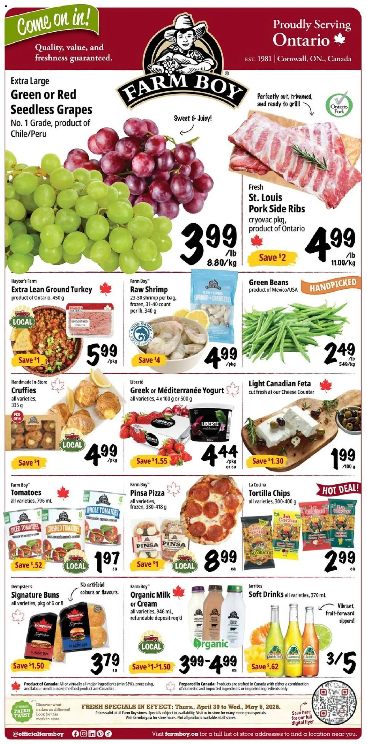 Farm Boy flyer valid from 30.04.2026 | Page: 1 | Products: Chips, Cream, Cheese, Pork