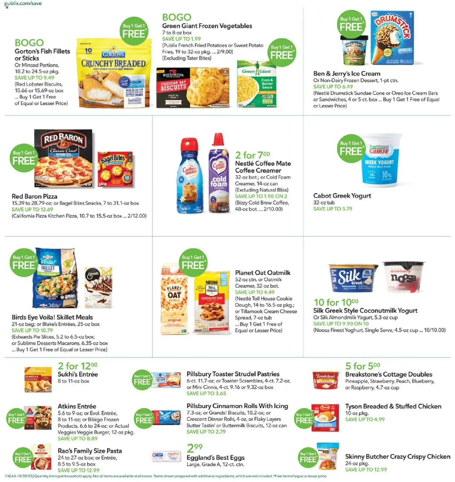 Publix Leaflet - valid from 29.10.2025 | Page: 14 | Products: Cheese, Yogurt, Pizza, Pasta