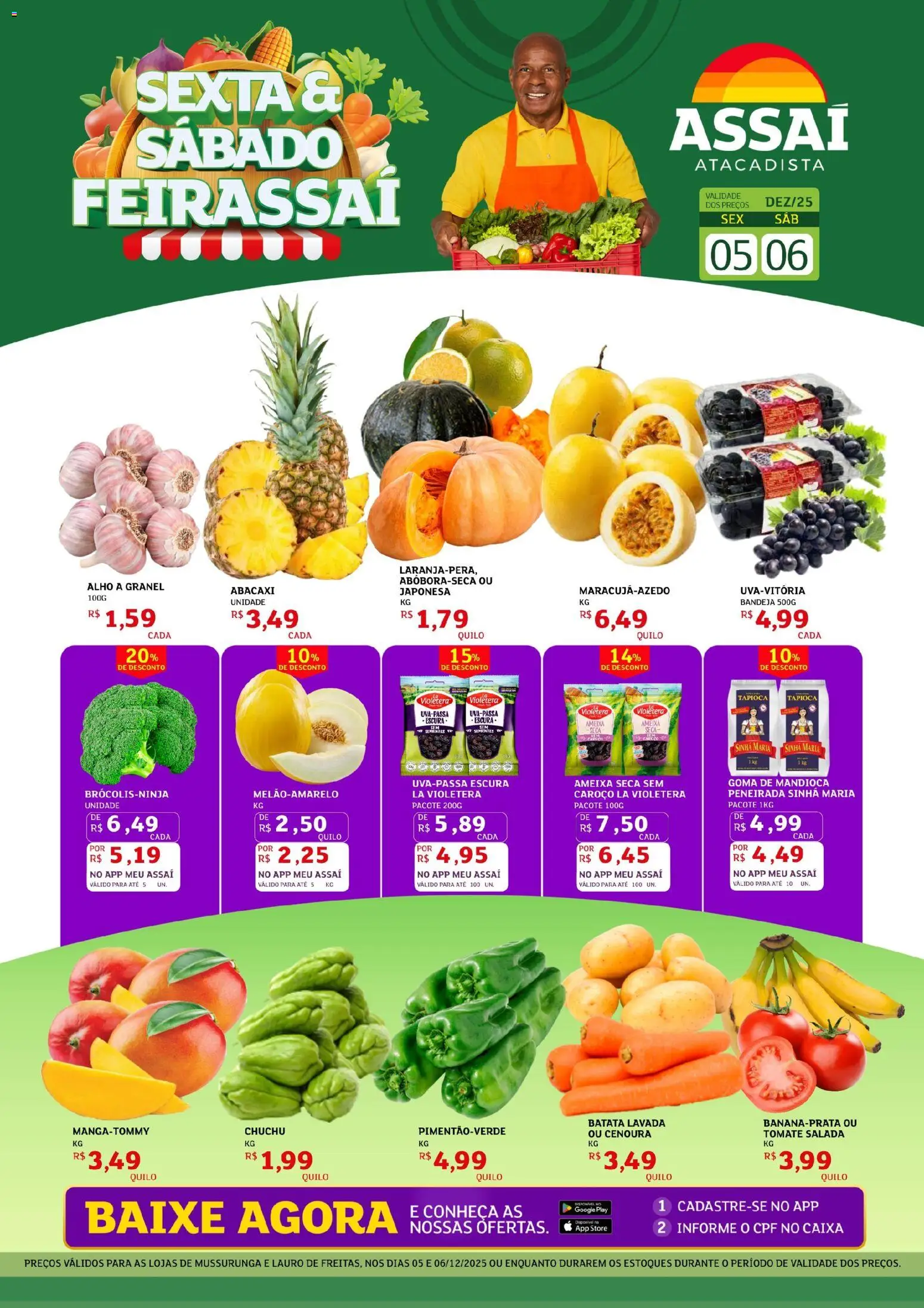 Assaí Atacadista Folheto - válido de 05.12.2025 | Página: 1 | Produtos: Chuchu, Tapioca, Cenoura, Bandeja