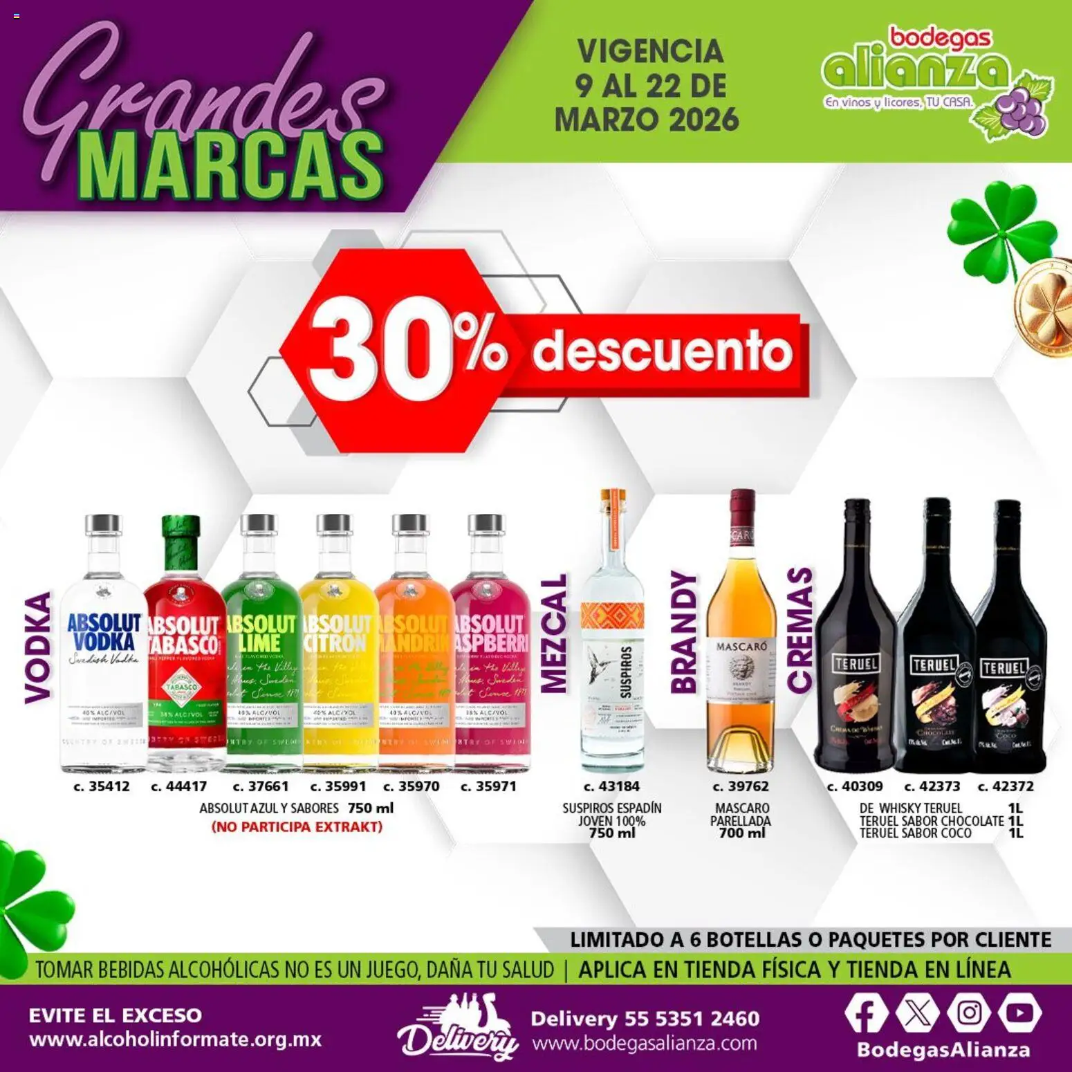 Nuevas ofertas de Bodegas Alianza válidas en toda la República Mexicana desde el 09.03.2026. ¡Encuentra las mejores ofertas en Bodegas Alianza catálogo Grandes Marcas! | Página: 9 | Productos: Chocolate, Vodka, Whisky