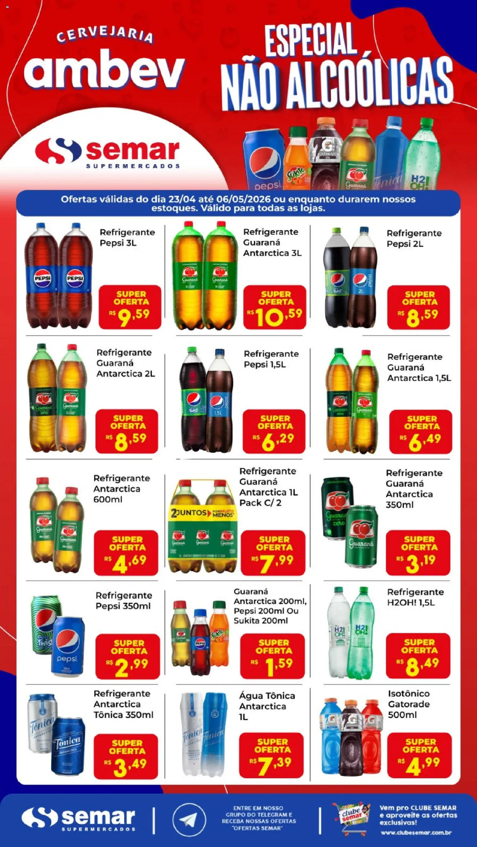 Semar Supermercado Folheto - válido de 23.04.2026 | Página: 1 | Produtos: Água tônica, Gatorade, Refrigerante, Isotônico