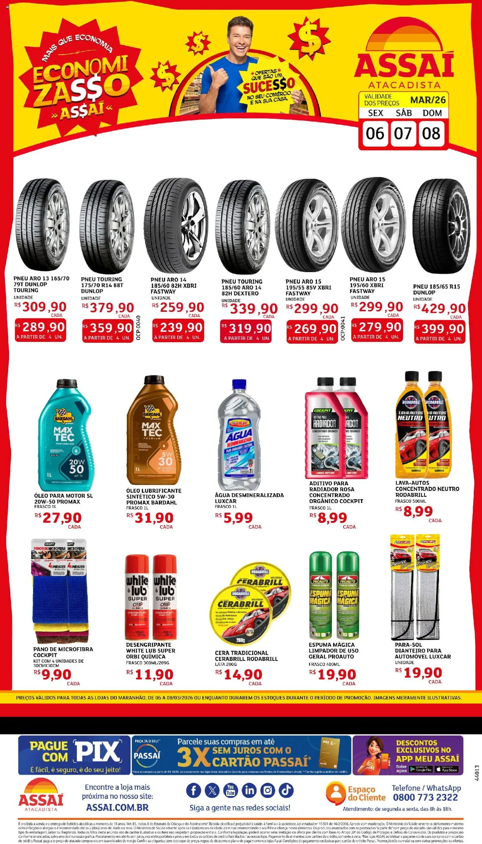 Assaí Atacadista Folheto - válido de 06.03.2026 | Página: 1 | Produtos: Pneu, Pneus, Bebida, Cera
