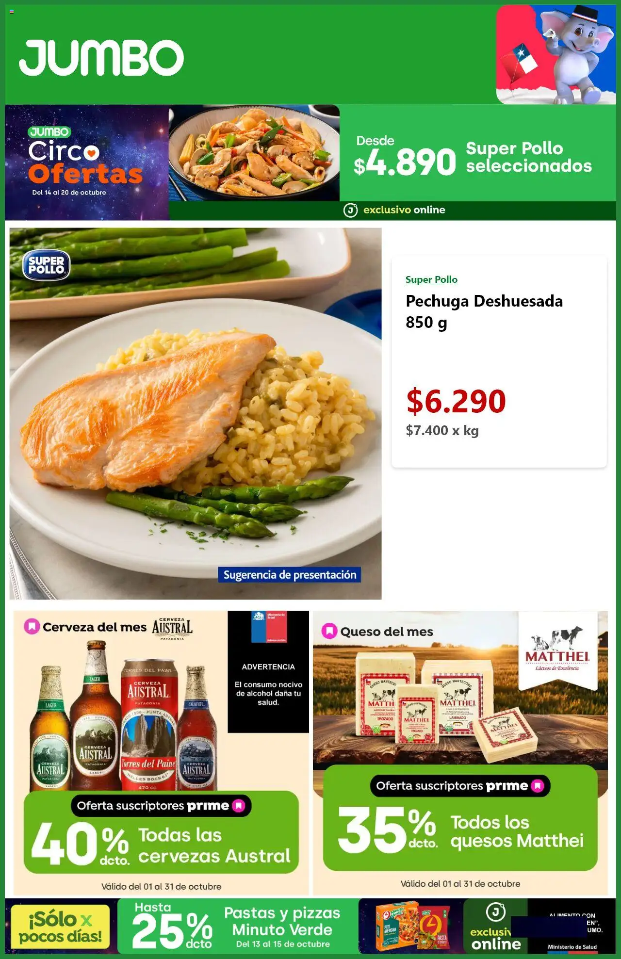 Jumbo ofertas  │ válido desde el 14.10.2025 | Página: 2 | Productos: Queso, Pollo, Cerveza, Pasta