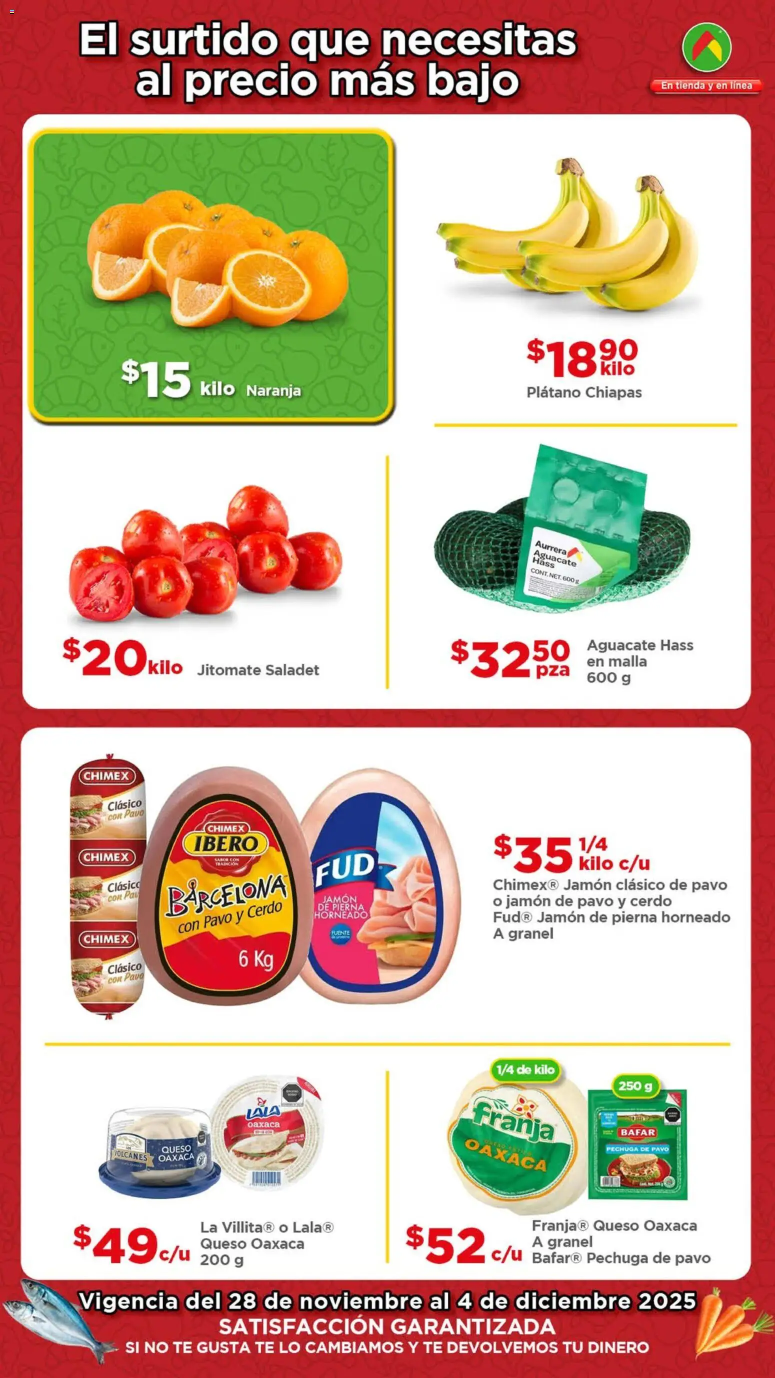 Nuevas ofertas de Bodega Aurrerá válidas en toda la República Mexicana desde el 28.11.2025. ¡Encuentra las mejores ofertas en Bodega Aurrerá folleto Ofertas! | Página: 2 | Productos: Plátano, Queso, Jamón, Malla