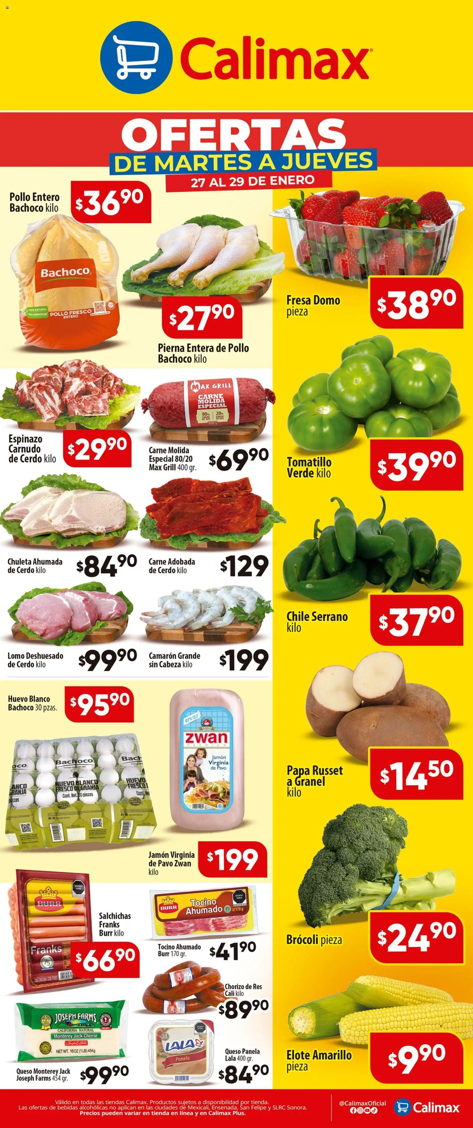 Nuevas ofertas de Calimax válidas en toda la República Mexicana desde el 27.01.2026. ¡Encuentra las mejores ofertas en Calimax folleto! | Página: 1 | Productos: Tocino, Salchicha, Cerdo, Chorizo