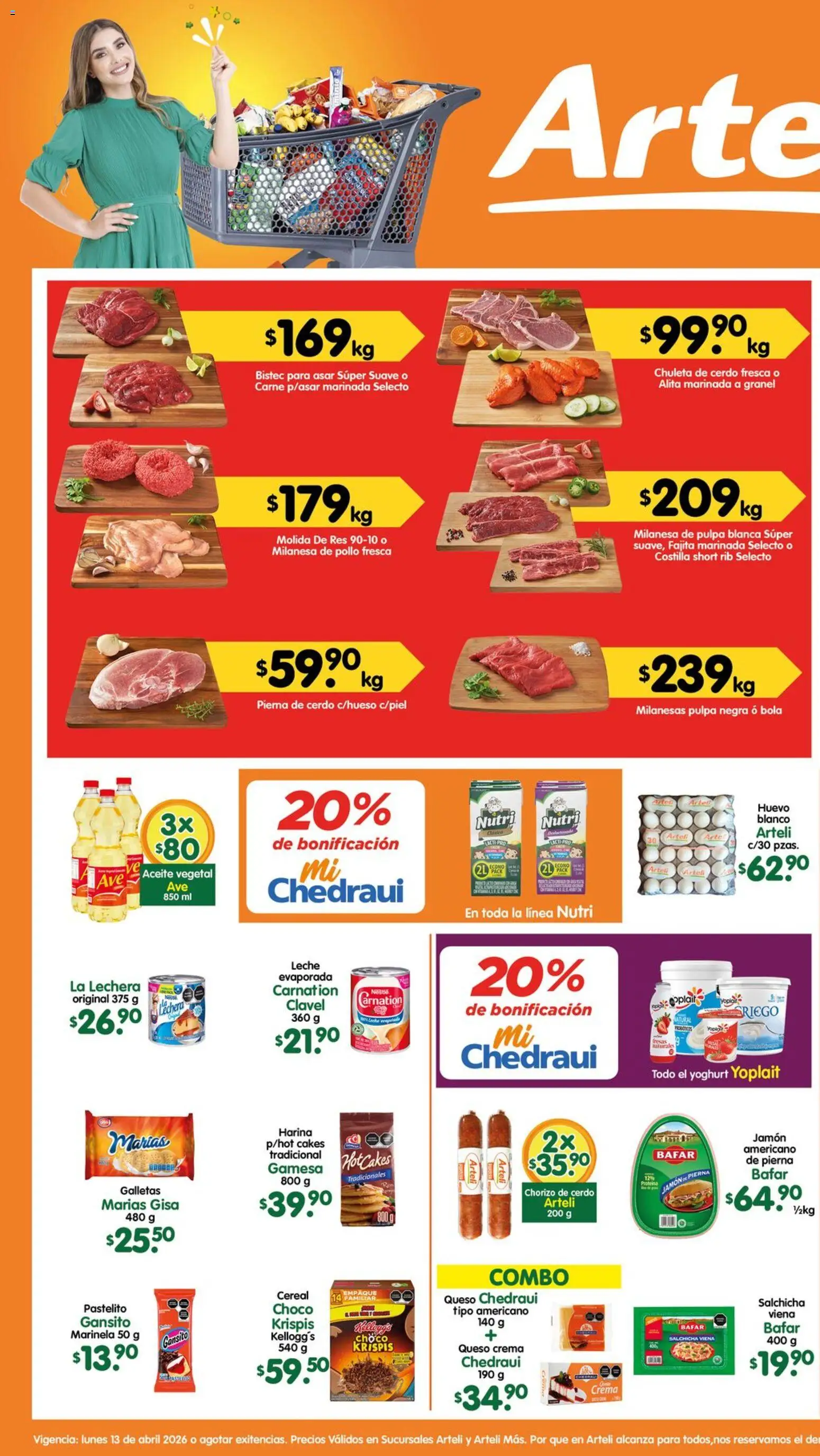 Nuevas ofertas de Arteli válidas en toda la República Mexicana desde el 13.04.2026. ¡Encuentra las mejores ofertas en Arteli folleto Valles! | Página: 1 | Productos: Harina, Huevo, Aceite, Jamón