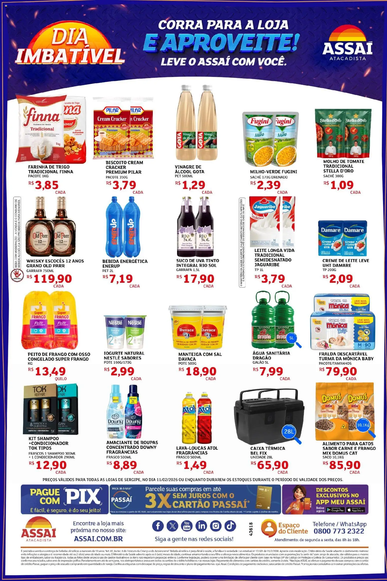 Assaí Atacadista Folheto - válido de 11.02.2026 | Página: 2 | Produtos: Suco, Telefone, Amaciante, Água sanitária