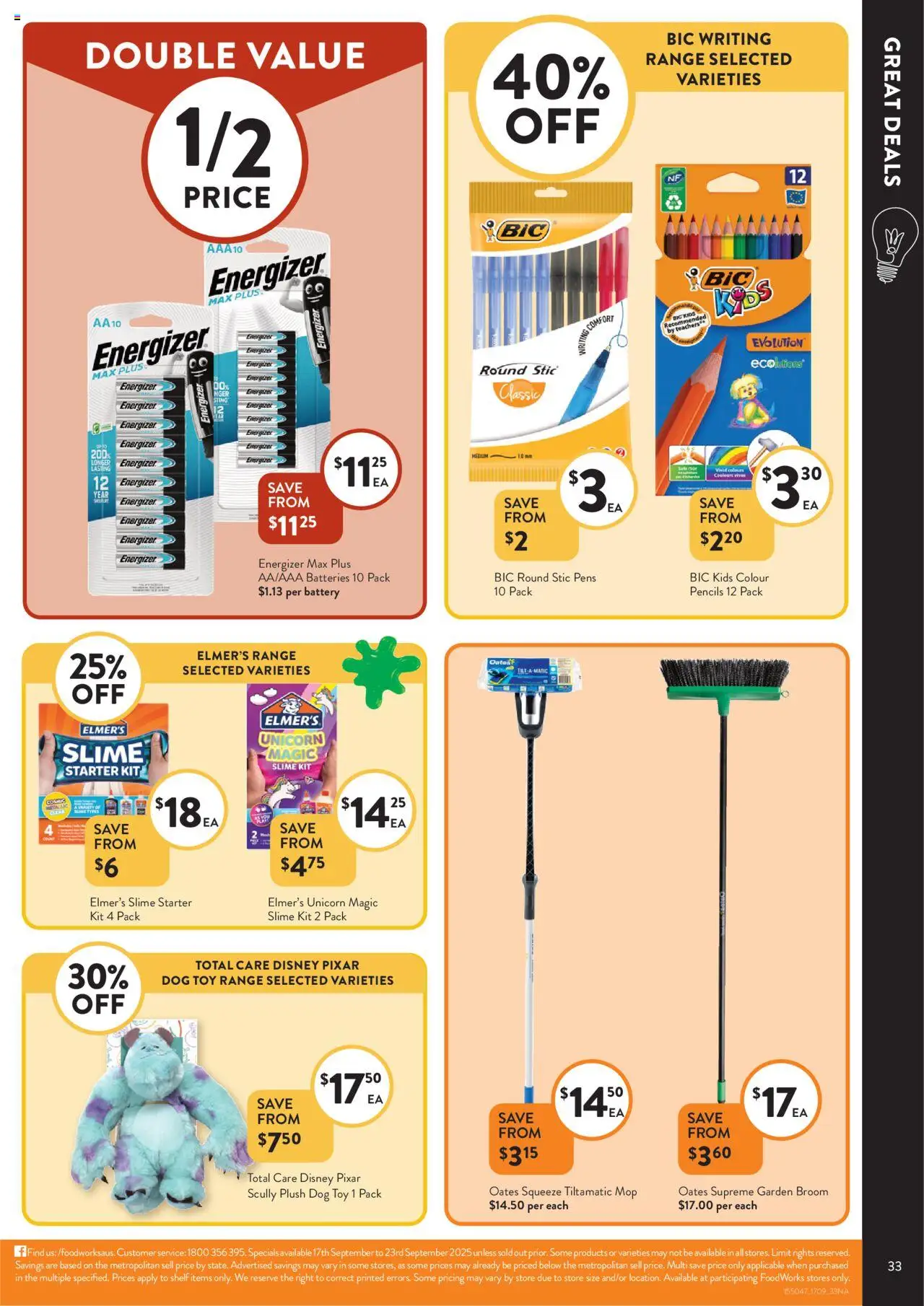 Foodworks catalogue - valid from 17.09.2025 | Page: 33 | Products: Battery, Mop, Safe, Broom
