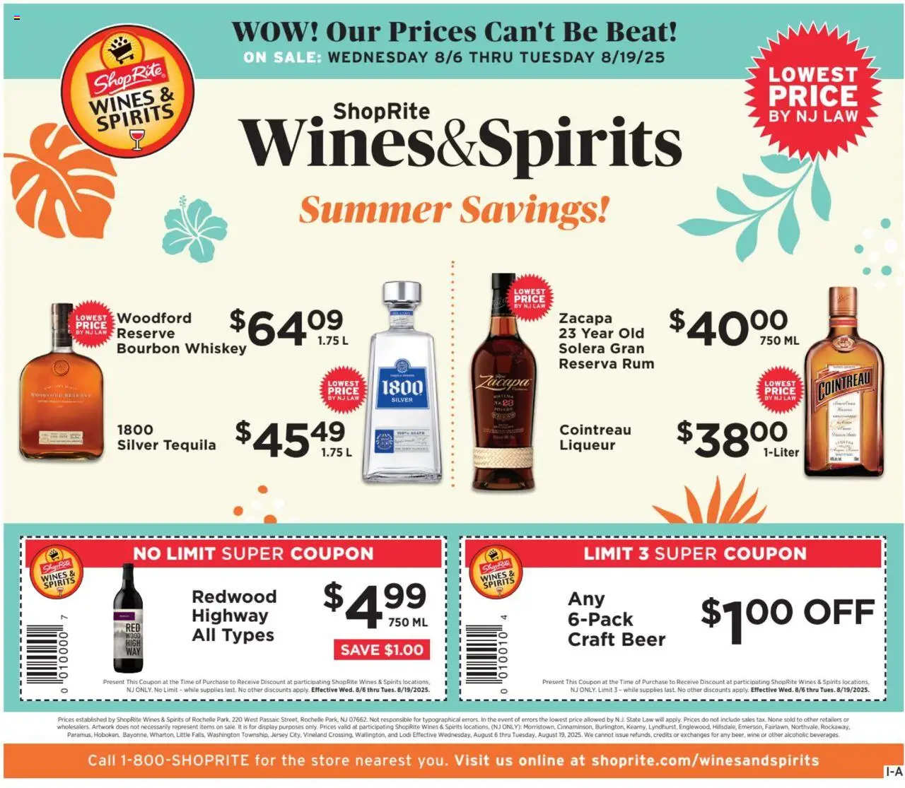ShopRite Wine & Spirits - valid from 06.08.2025 | Page: 1 | Products: Wine, Beer, Bourbon, Whiskey