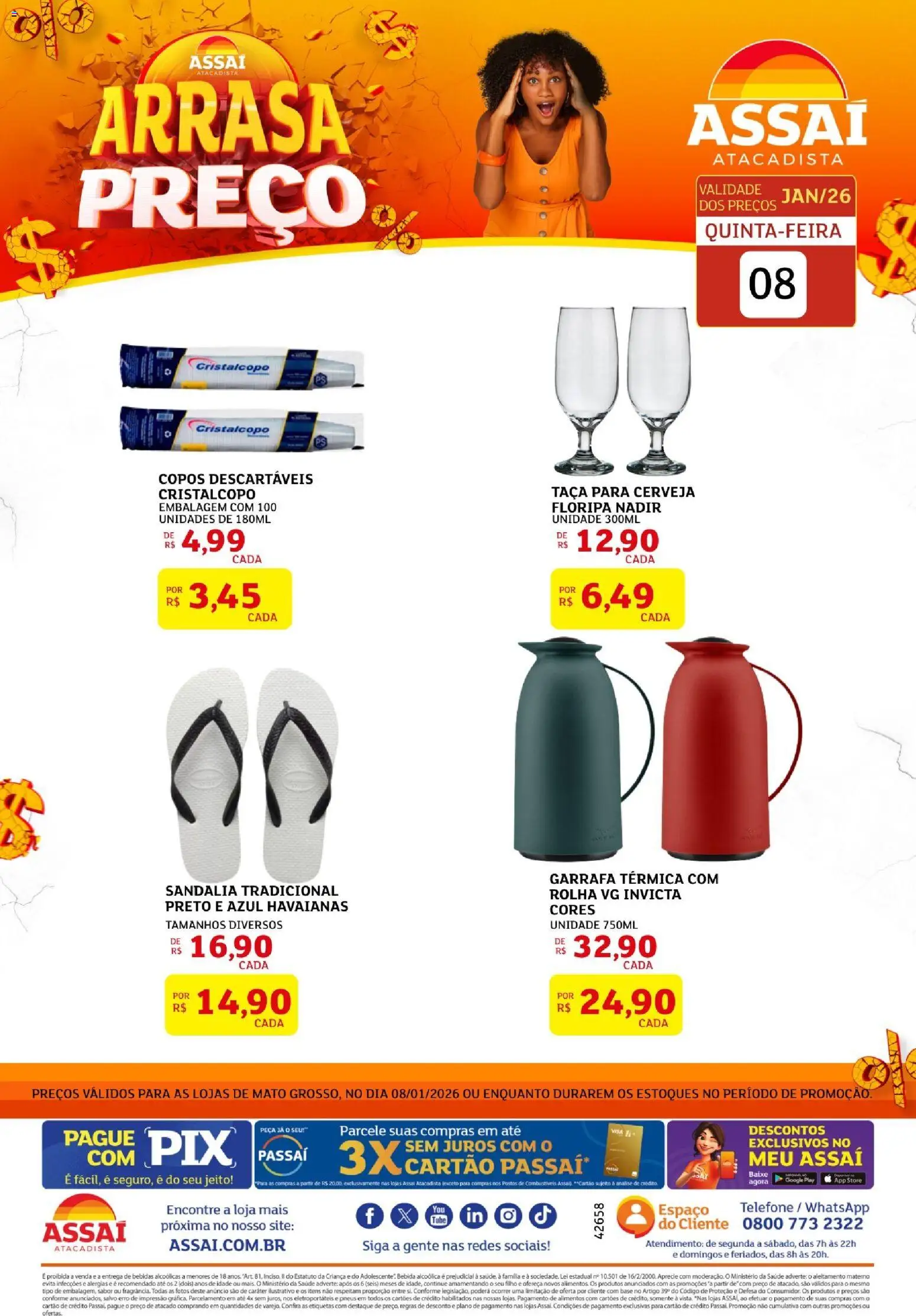 Assaí Atacadista Folheto - válido de 31.01.2026 | Página: 1 | Produtos: Copos descartáveis, Cerveja, Pneus, Copos