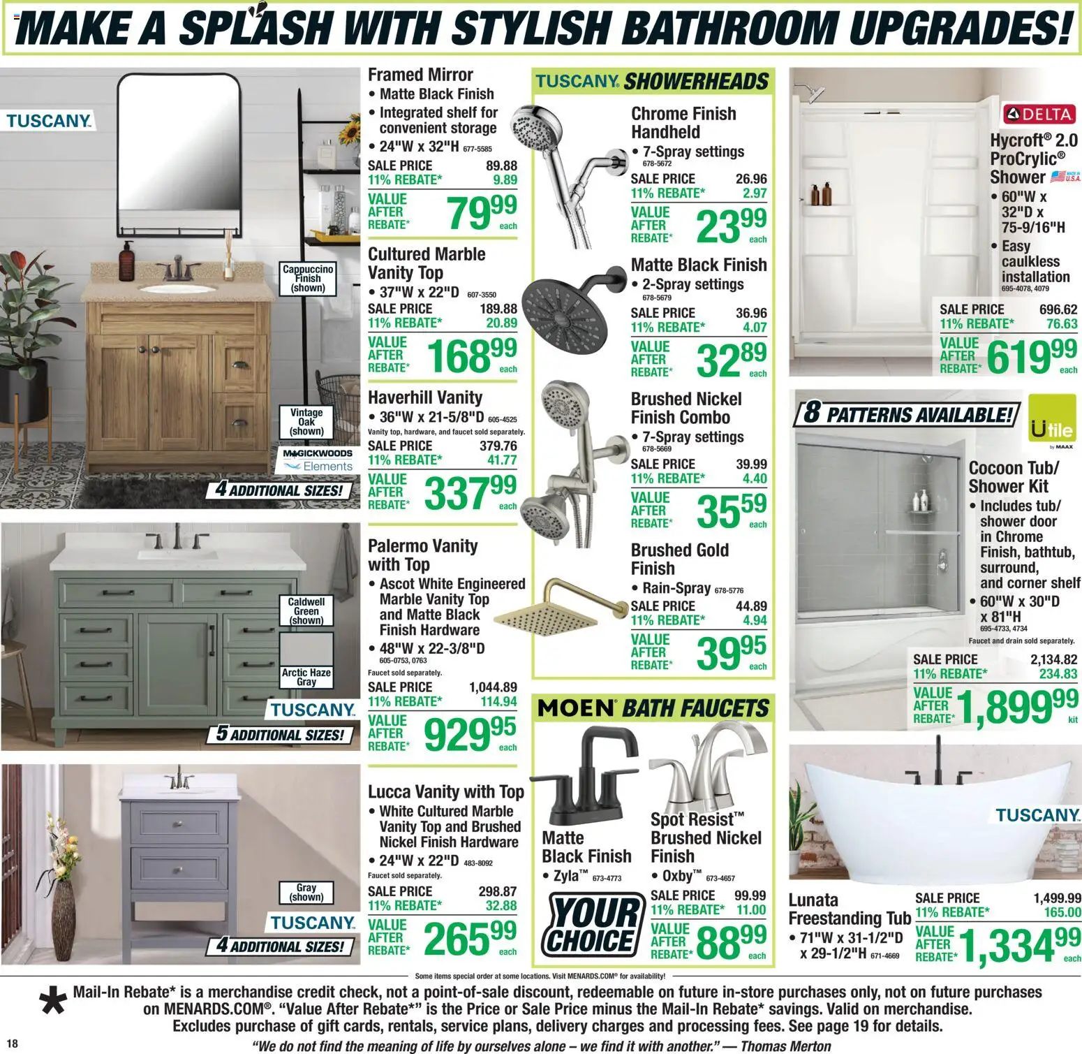 Menards Weekly Ad - valid from 22.04.2026 | Page: 20 | Products: Bath, Shower, Mirror, Shower Door