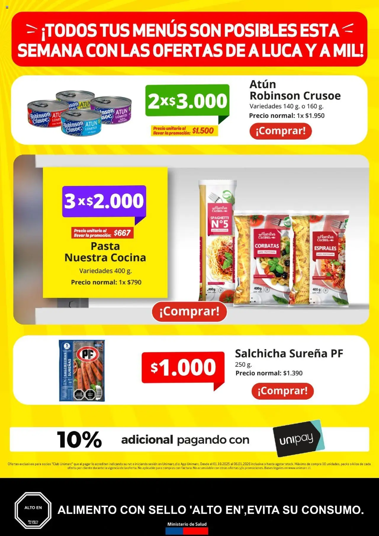 Unimarc Ofertas │ válido desde el 01.10.2025 | Página: 5 | Productos: Atún, Agua, Cocina, Pasta