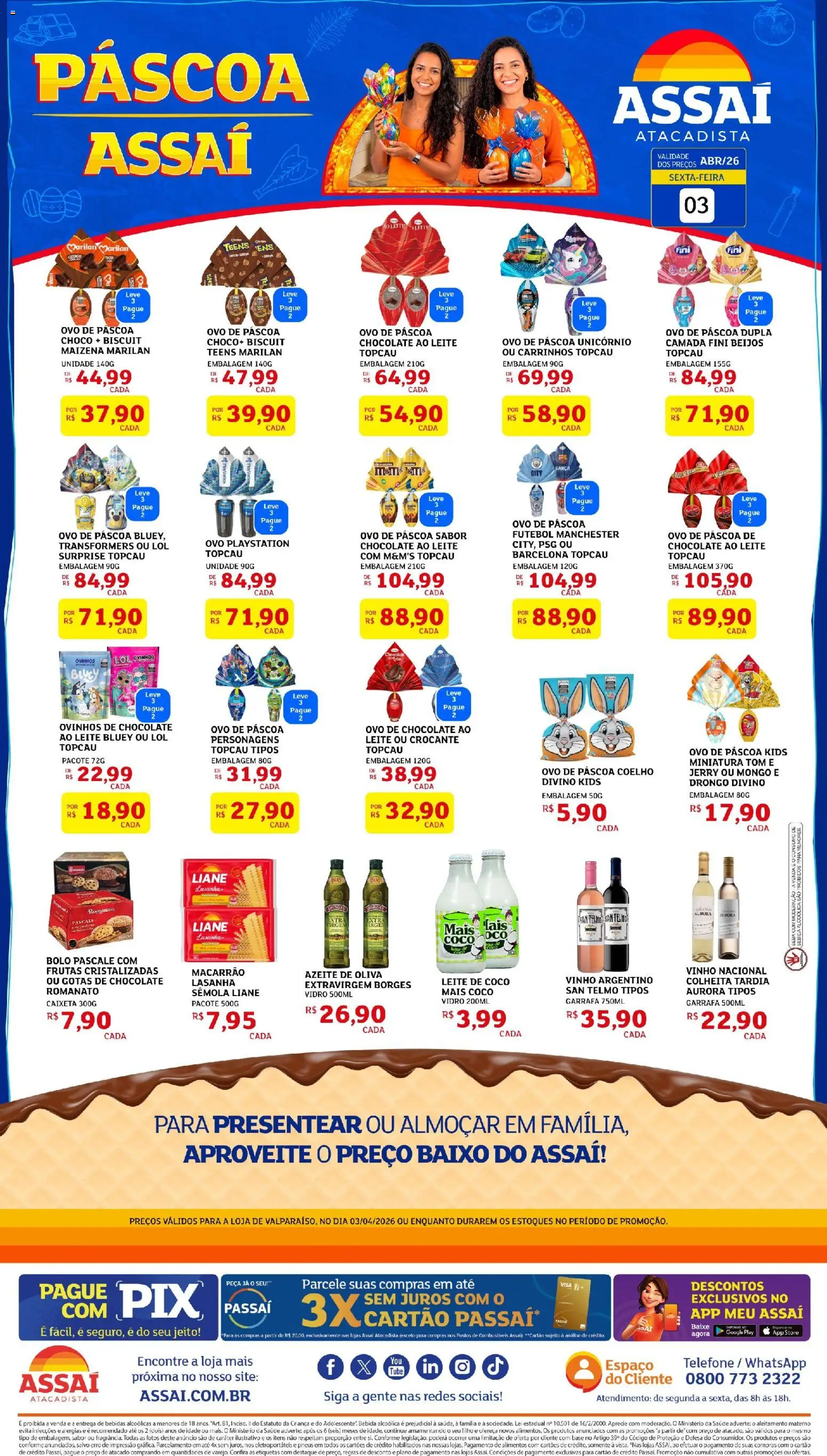 Assaí Atacadista Folheto - válido de 03.04.2026 | Página: 1 | Produtos: Chocolate, Baixo, Bebida, Azeite