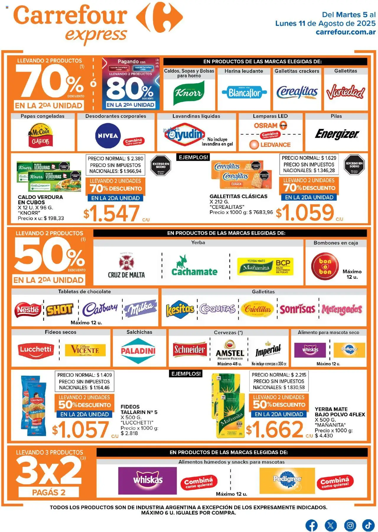Carrefour ofertas Express │ válido desde el 05.08.2025 | Página: 1 | Productos: Lavandina, Mate, Sal, Alimento para mascota
