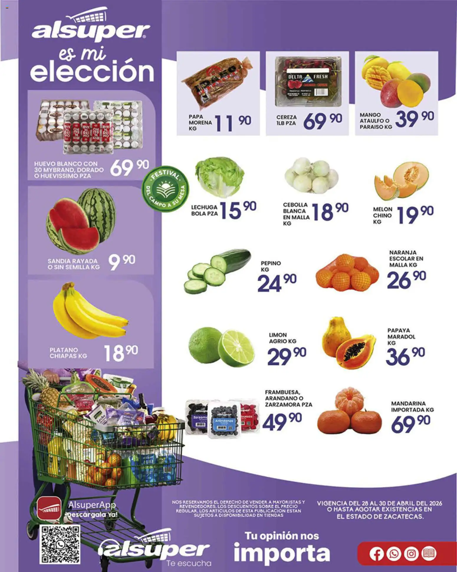 Nuevas ofertas de Alsuper válidas en toda la República Mexicana desde el 28.04.2026. ¡Encuentra las mejores ofertas en Alsuper folleto Zacatecas! | Página: 1 | Productos: Cebolla, Plátano, Huevo, Sobre
