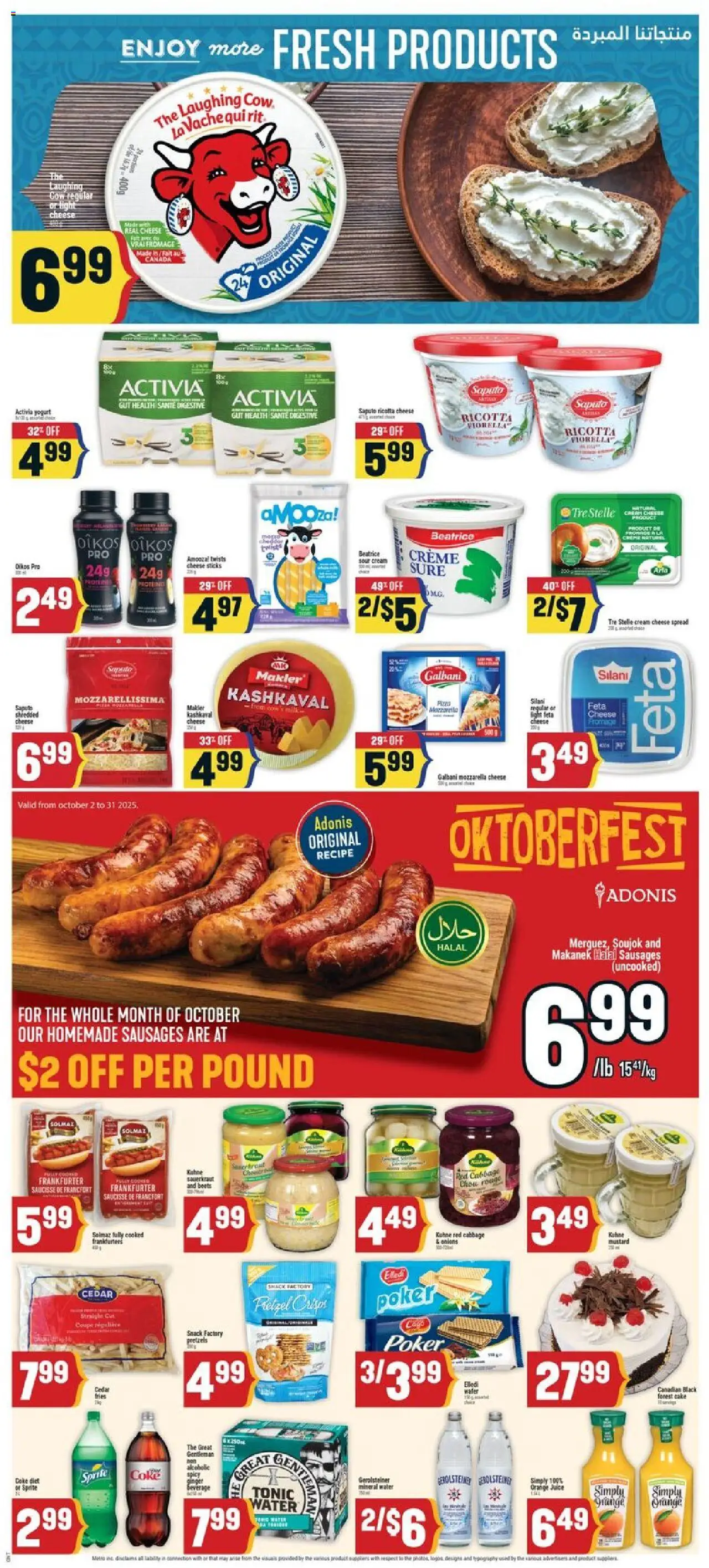 Adonis flyer valid from 02.10.2025 | Page: 10 | Products: Sour cream, Cream, Cheese, Juice