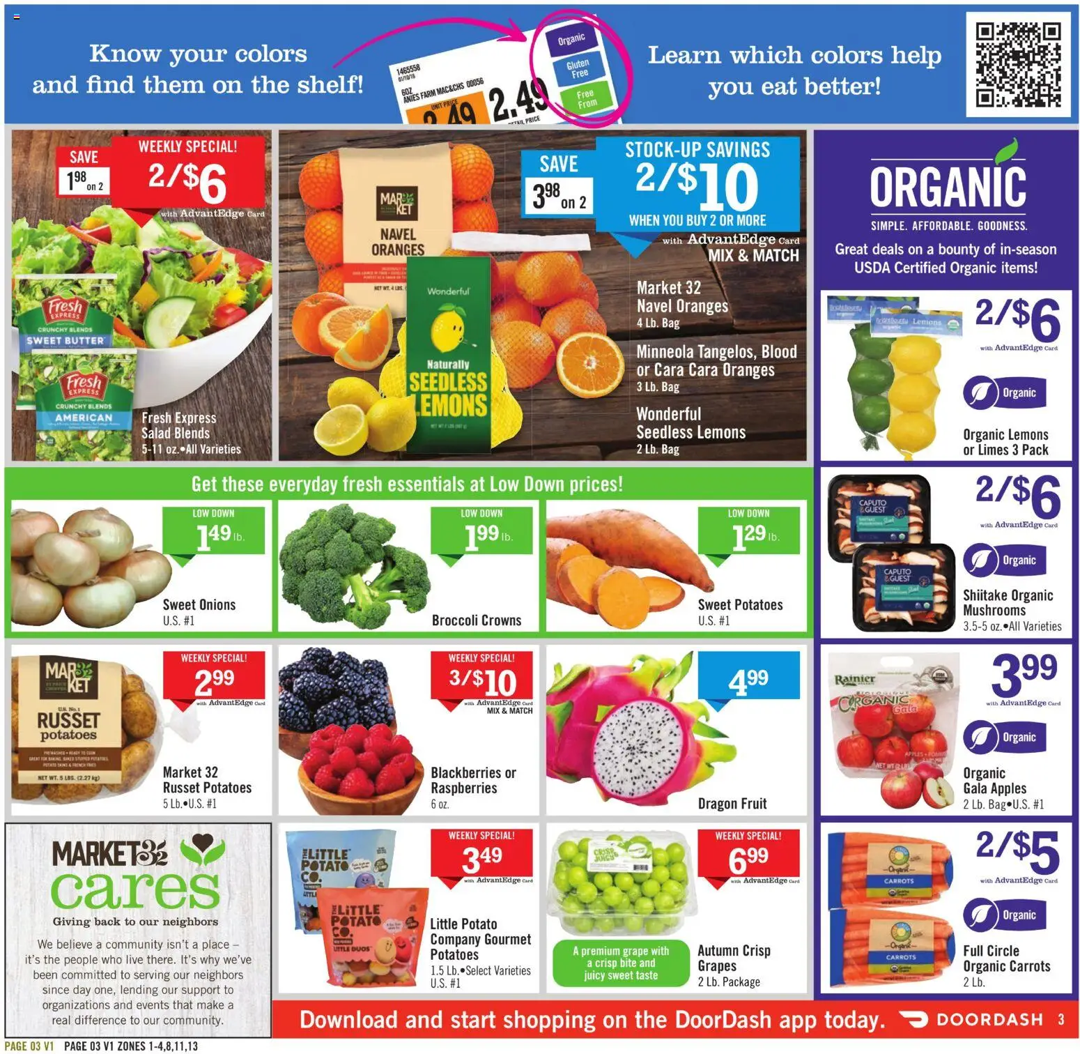 Price Chopper Weekly Ad - valid from 22.02.2026 | Page: 3 | Products: Shelf, Mushrooms, Oranges, Salad