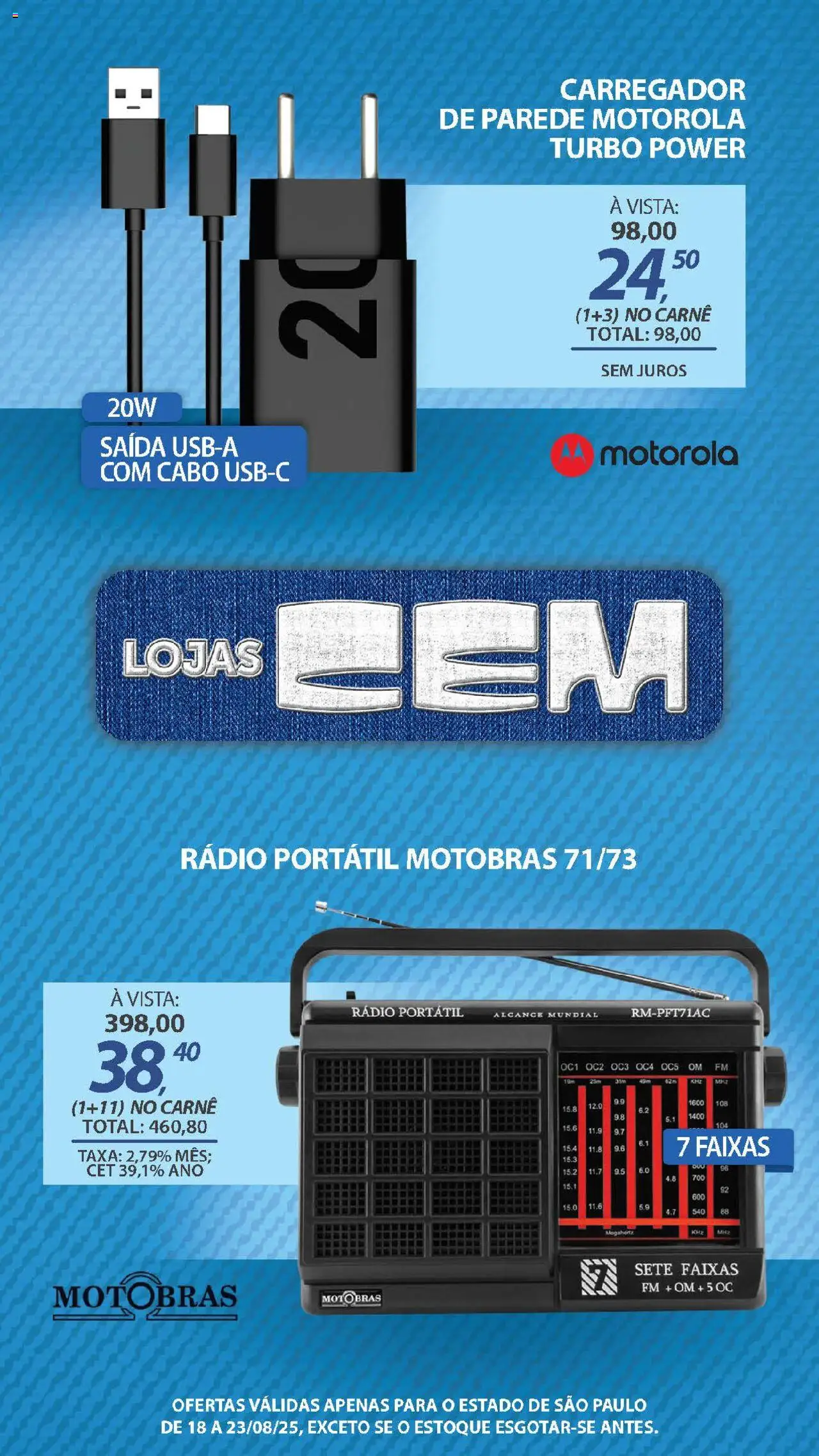 Lojas Cem Folheto - válido de 18.08.2025 | Página: 27 | Produtos: Carne, Rádio, Cabo