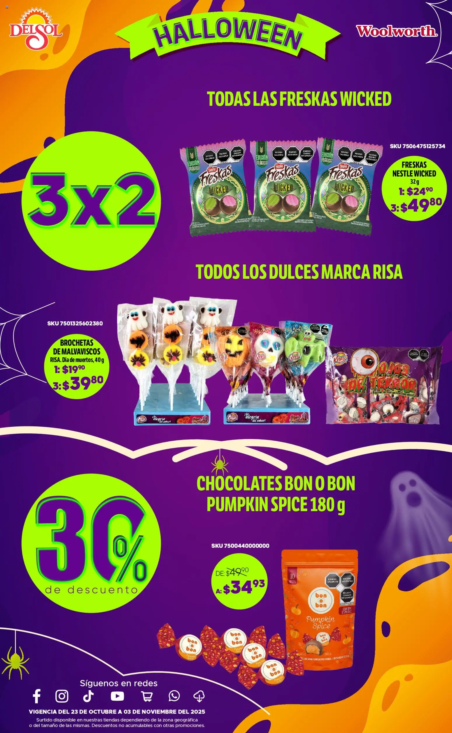 Nuevas ofertas de Del Sol y Woolworth válidas en toda la República Mexicana desde el 23.10.2025. ¡Encuentra las mejores ofertas en Del Sol y Woolworth - Catálogo Halloween! | Página: 10 | Productos: Dulces