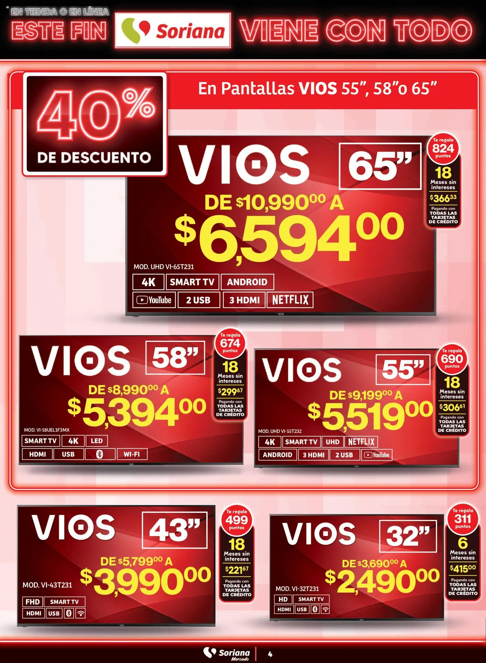 Nuevas ofertas de Soriana válidas en toda la República Mexicana desde el 29.10.2025. ¡Encuentra las mejores ofertas en Soriana - Este fin Soriana viene con todo Mercado Nacional! | Página: 4 | Productos: Usb, Pantallas, Té