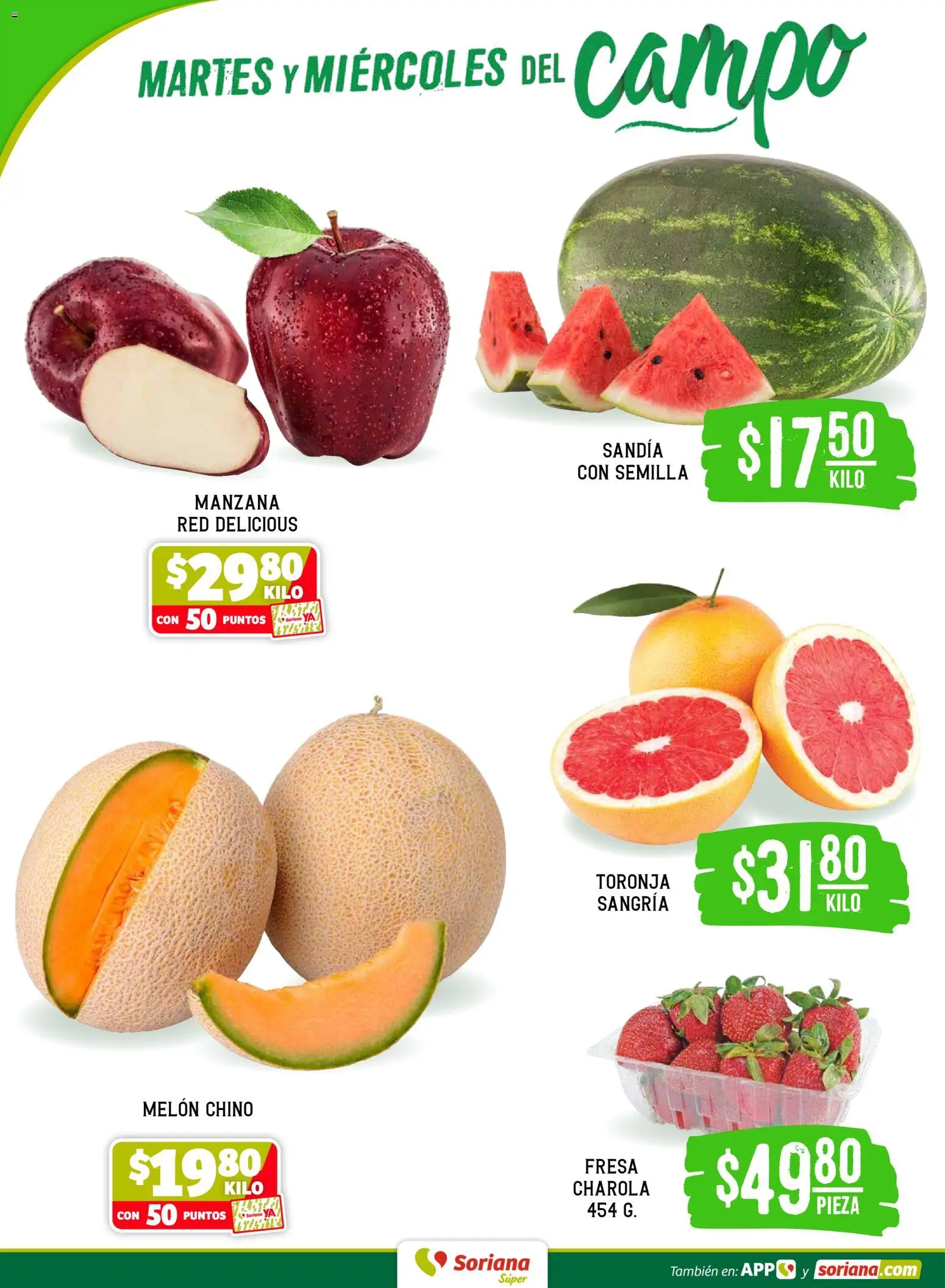 Nuevas ofertas de Soriana válidas en toda la República Mexicana desde el 14.04.2026. ¡Encuentra las mejores ofertas en Soriana Martes y Miércoles del Campo Súper: Ver, Tab, Chis, Camp, Yuc y Q. Roo! | Página: 2 | Productos: Fresa, Sandía, Melón, Toronja