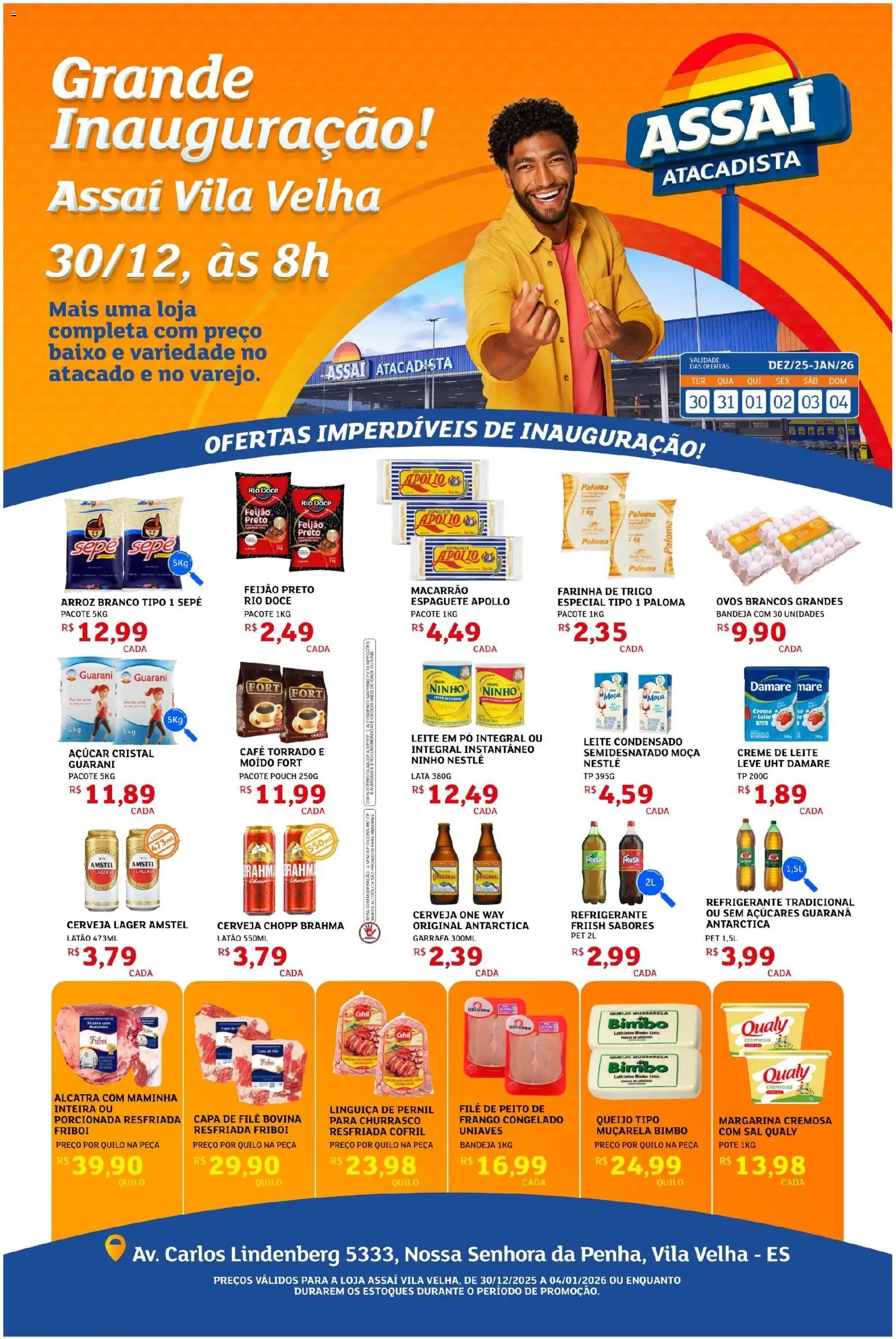 Assaí Atacadista Folheto - válido de 30.12.2025 | Página: 1 | Produtos: Espaguete, Ovos, Cerveja, Muçarela