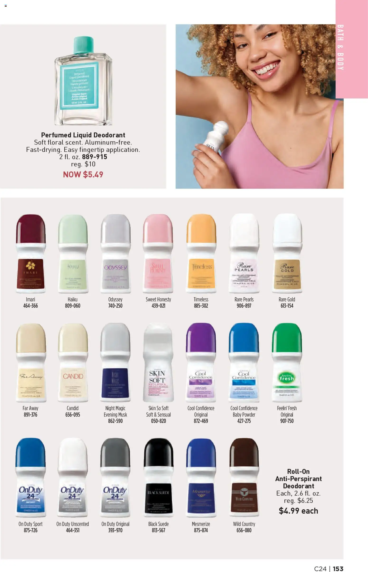Avon Brochure - valid from 19.11.2025 | Page: 153 | Products: Bath, Powder, Deodorant, Antiperspirant