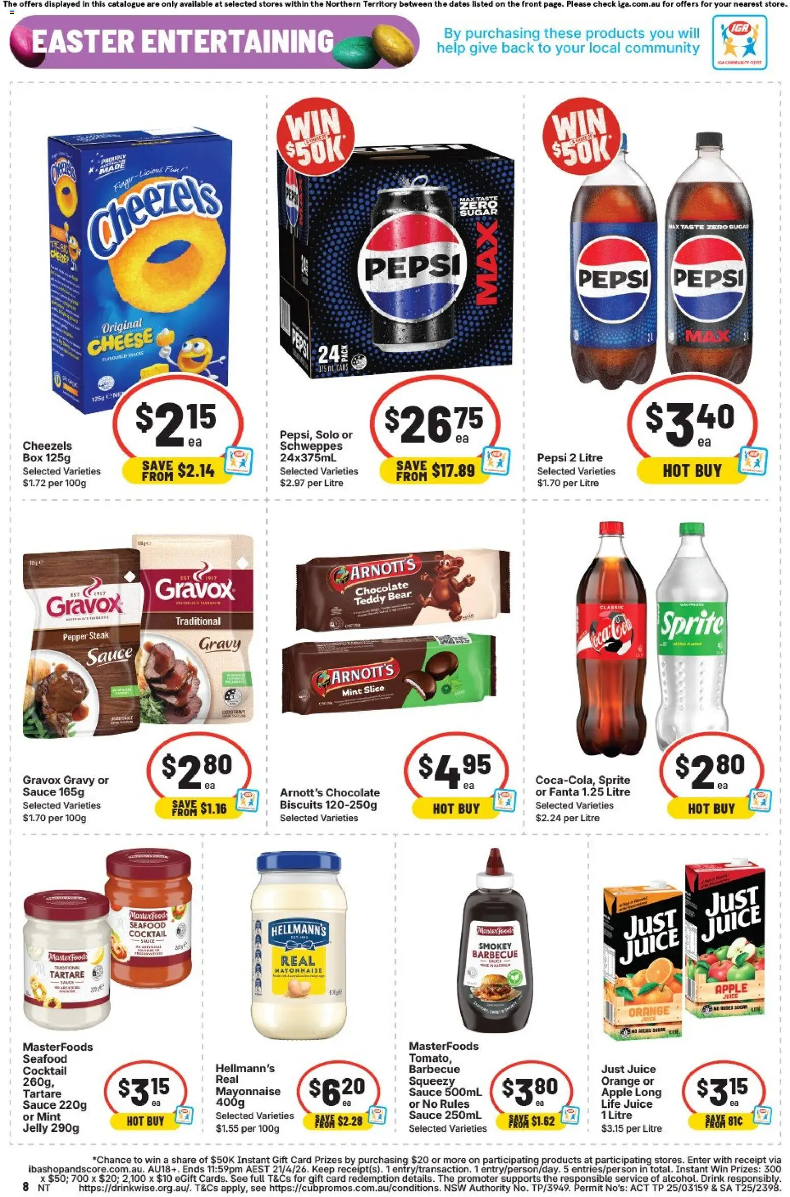 IGA catalogue - valid from 25.03.2026 | Page: 8 | Products: Juice, Pepsi, Biscuits, Sugar