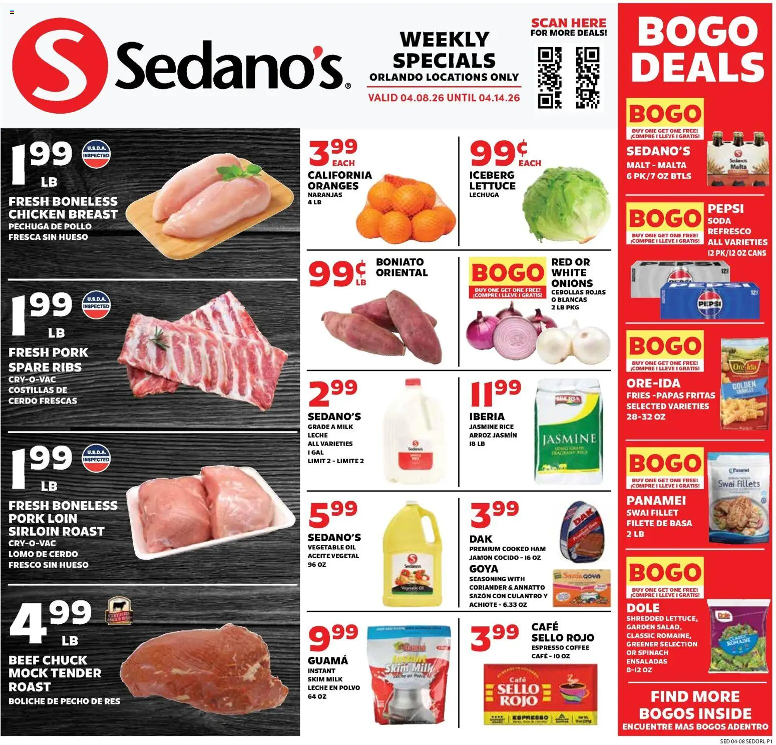 Sedano's Weekly Ad - valid from 08.04.2026 | Page: 1 | Products: Milk, Oil, Rice, Beef
