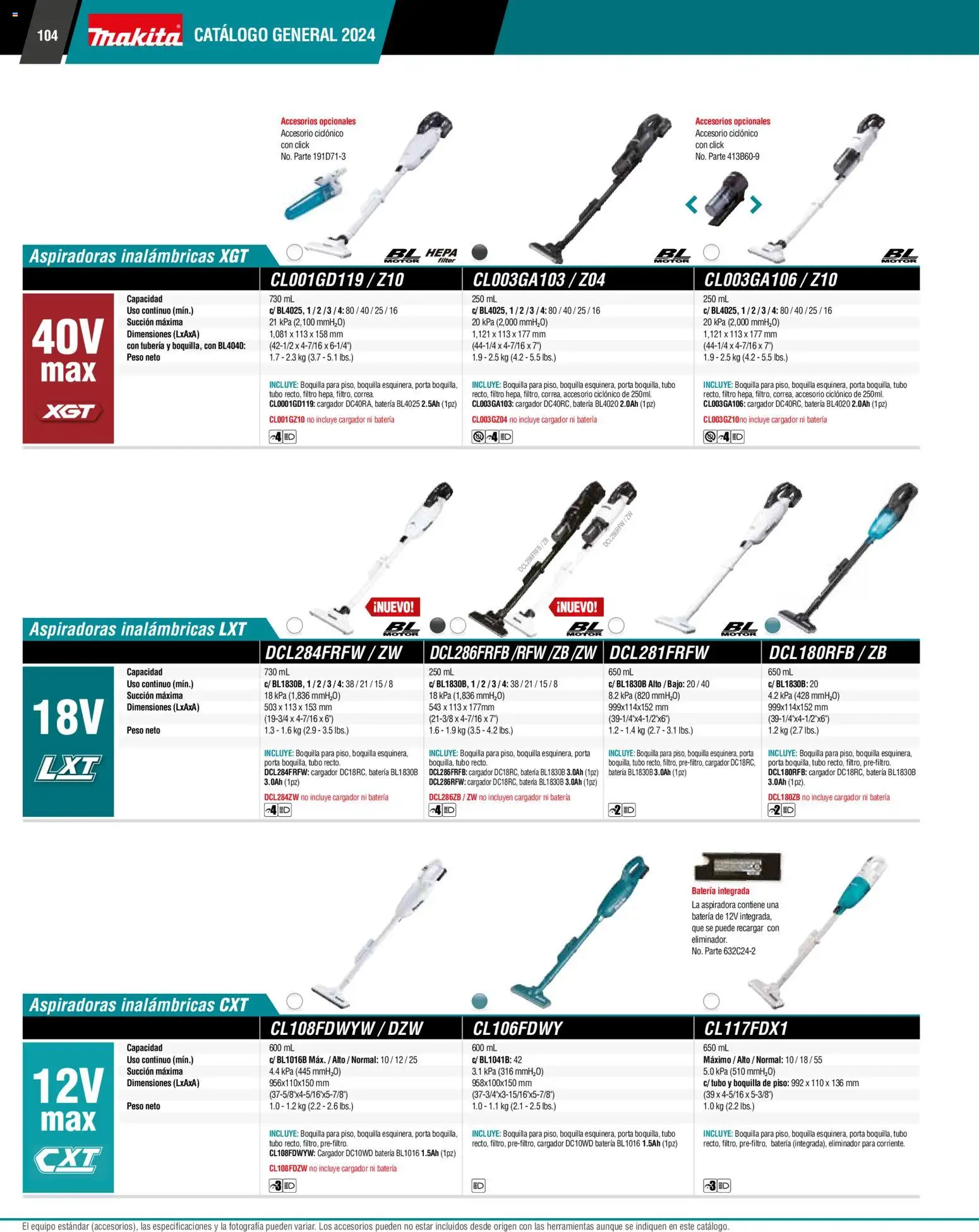 Nuevas ofertas de Makita válidas en toda la República Mexicana desde el 01.01.2024. ¡Encuentra las mejores ofertas en Makita catálogo General! | Página: 104 | Productos: Cargador, Aspiradora, Batería