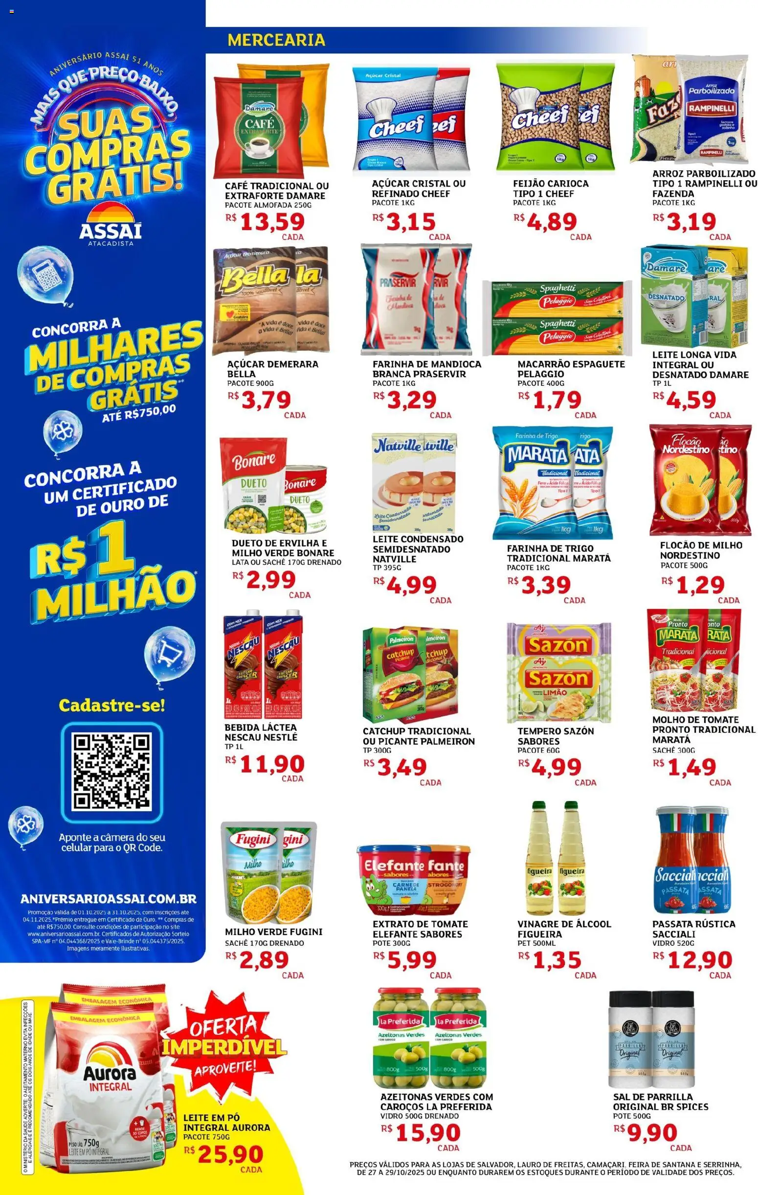 Assaí Atacadista Folheto - válido de 27.10.2025 | Página: 2 | Produtos: Azeitonas, Açúcar, Copos, Leite condensado